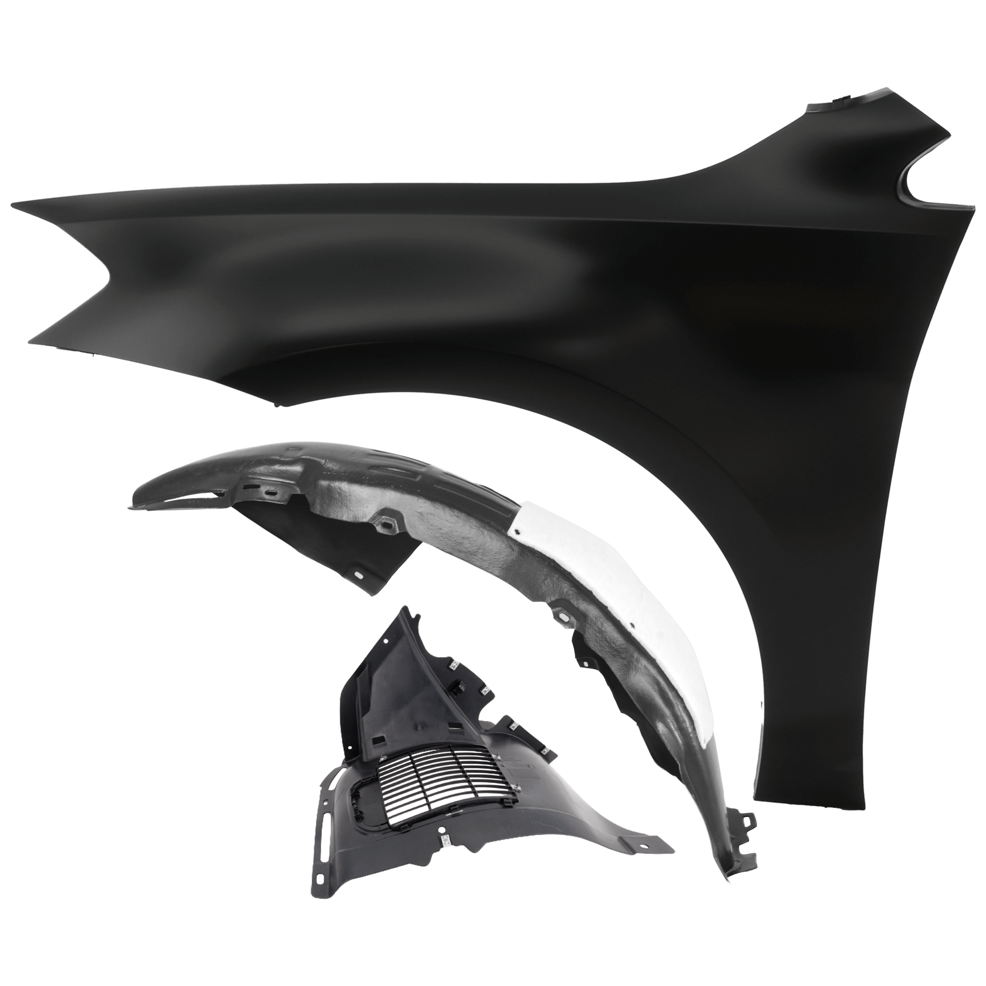 AM GTI 15-17 FRONT FENDER LH 3 pc Kit Primed with Fender Liners SKU KIT 050926 AE996 Partslink VW1240148 VW1248125 VW1248146 OEM 5G0821105A 5G0805911AL 5G08059