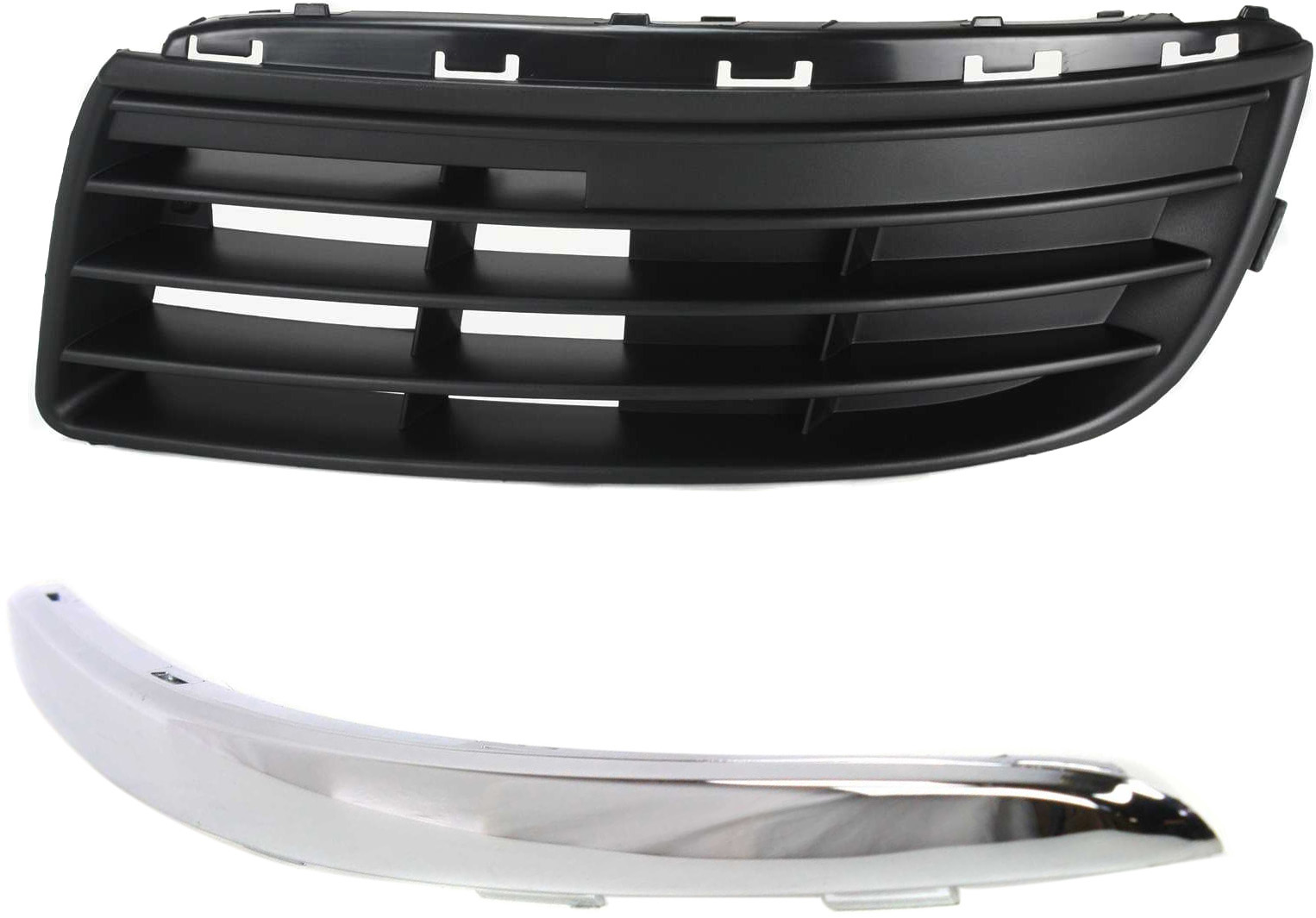 AM JETTA 05-10 FRONT BUMPER GRILLE LH Outer 2 pc kit with Bumper Trim SKU KIT 051017-05 Partslink VW1036108 VW1212100 OEM 1K0853665F9B9-1K08072432ZZ