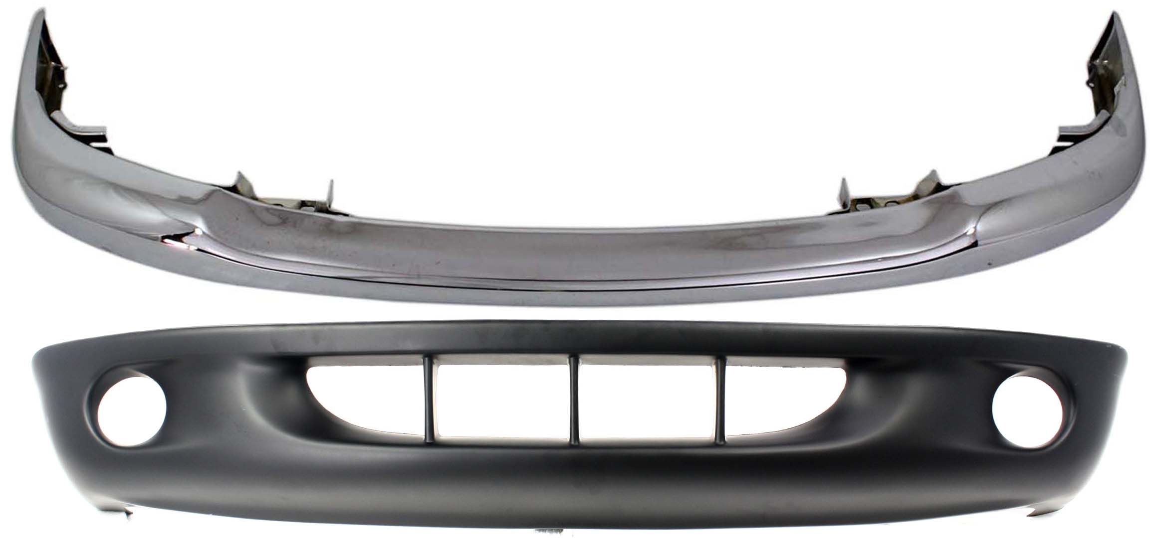AM DAKOTA 97-00 FRONT BUMPER COVER Lower Primed w 2 Piece Type Bumper w Fog Light Holes 2 pc Kit w Bumper SKU KIT 051017-07 Partslink CH1000291 OEM 5013071AB 55255844AB PFM