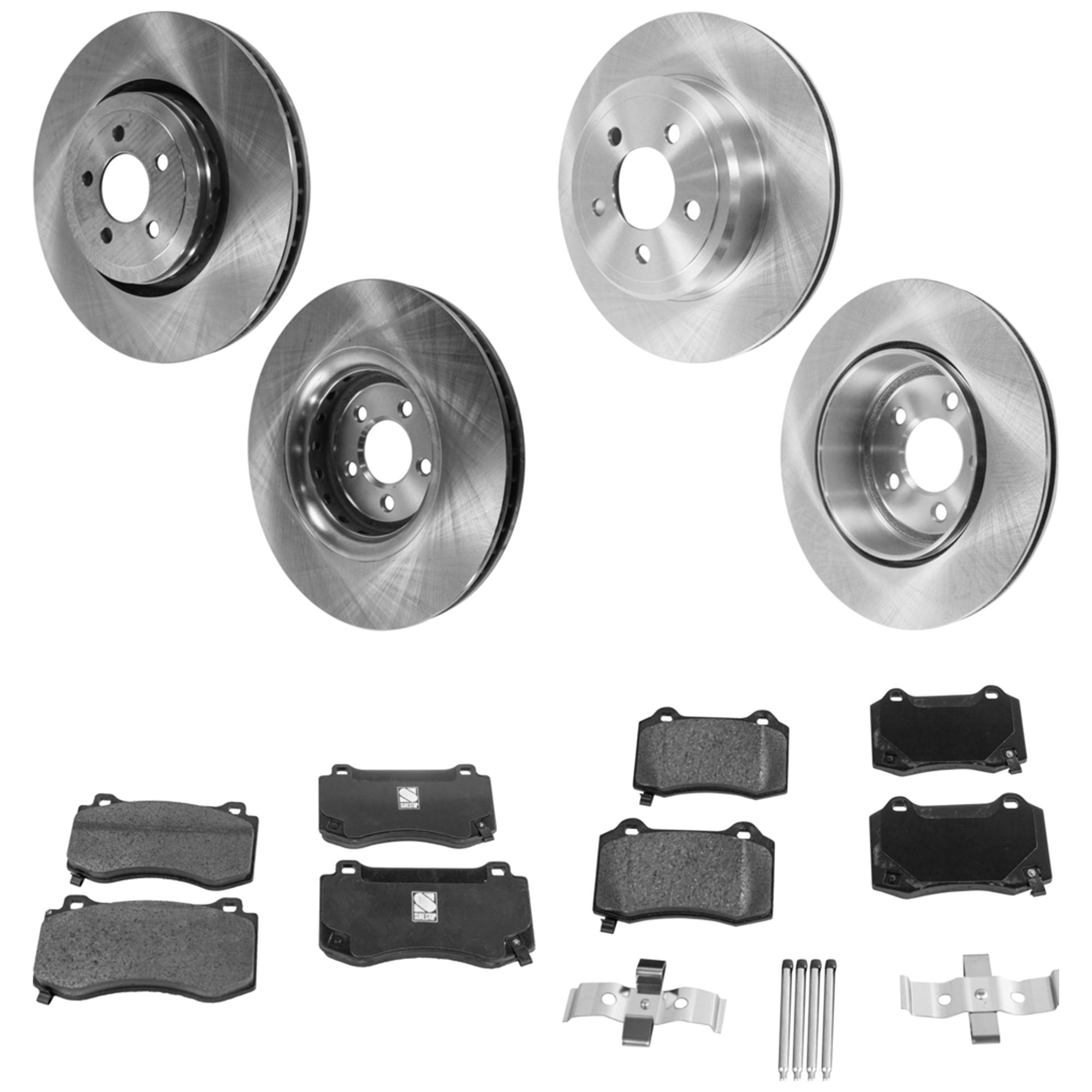 AM CHALLENGER 18-20 FRONT AND REAR BRAKE DISC AND PAD KIT 4 Wheel Set Plain Surface 5 Lugs SKU KIT 051023-10 OEM 4779209AB 4779209AC 4779209AE