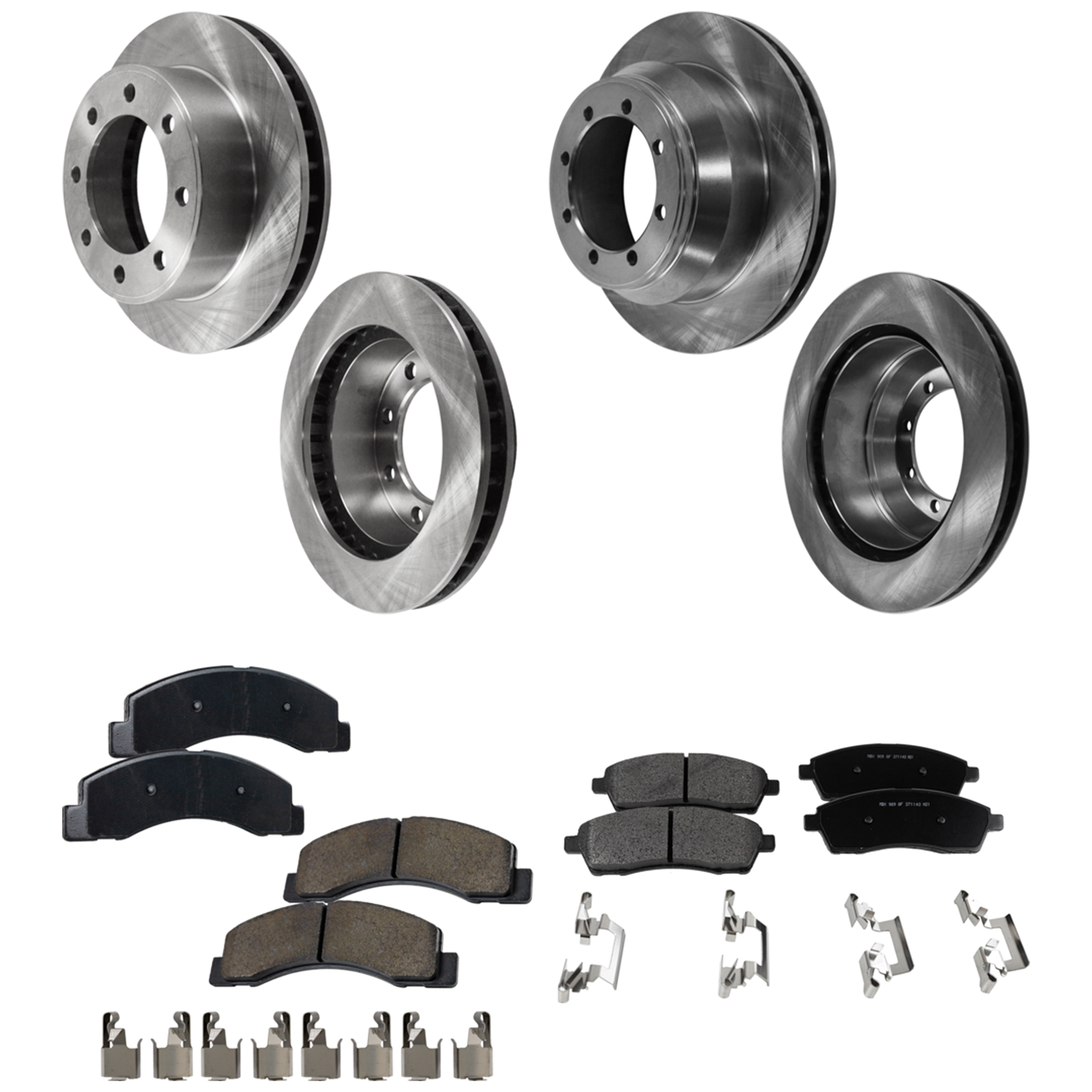 AM F 350 SUPER DUTY 99-04 FRONT AND REAR BRAKE DISC AND PAD KIT 8 pc kit SKU KIT 051023-18 OEM F81Z2C026EA F81Z1125CA F81Z112