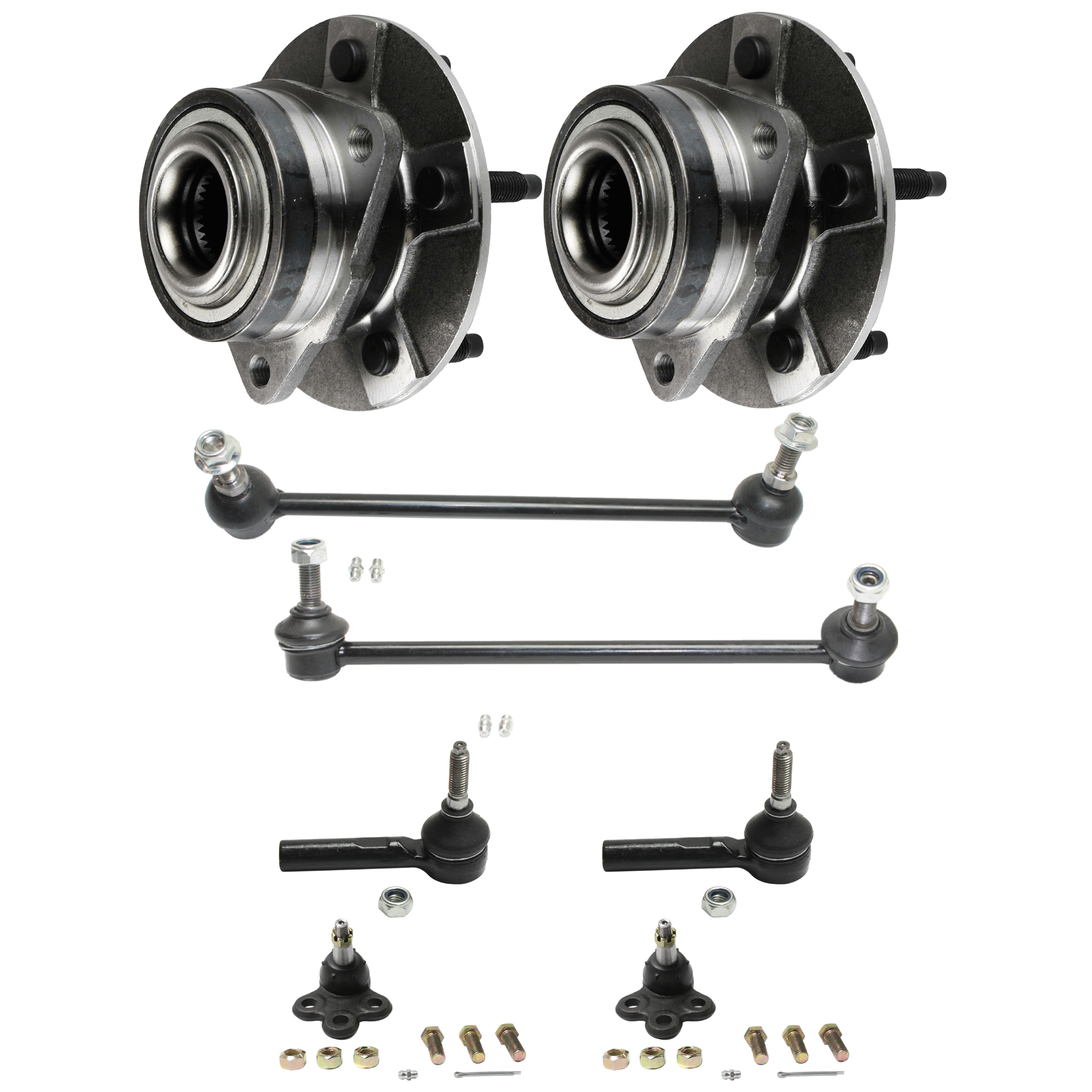 AM VUE 02-07 EQUINOX 05-05 FRONT HUB ASSEMBLY RH AND LH 8 pc kit 5 Studs 5 x 4.53 in. Bolt Pattern witho ABS with Ball Joint Sway Bar Link and Tie Rod End SKU KIT 051024 C104 OEM 10359824-104257-282021-2601