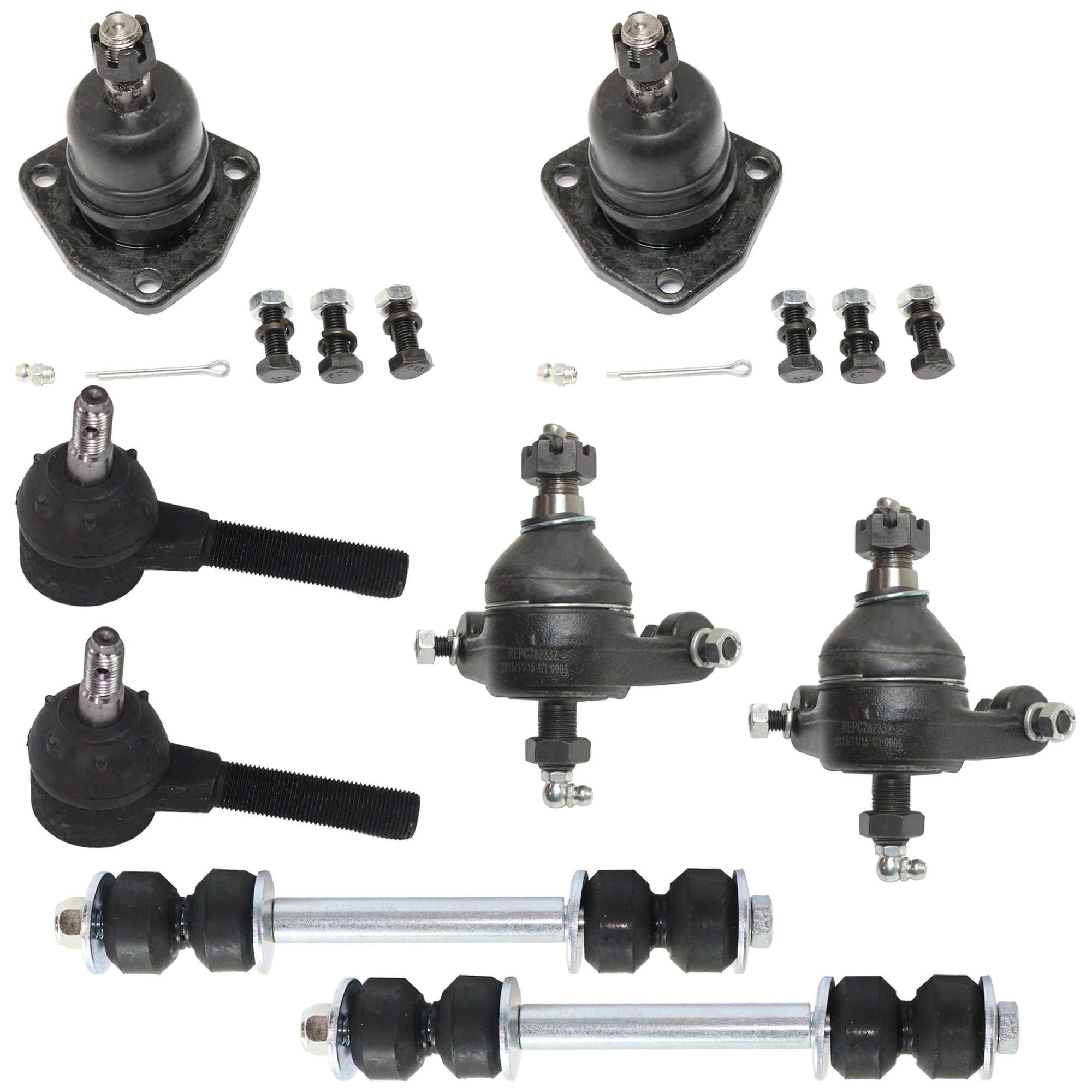 AM BEL AIR BISCAYNE 63-64 FRONT BALL JOINT RH AND LH Upper and Lower 8 pc kit with Sway Bar Link and Tie Rod End SKU KIT 051024 C106 OEM 10203-282002-2601071-3739958-3