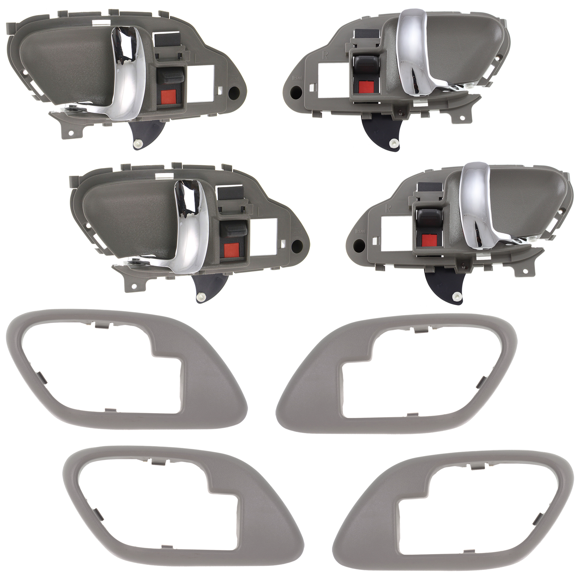 AM C K FULL SIZE PICKUP 95-00 FRONT AND REAR INTERIOR DOOR HANDLE RH AND LH 8 pc kit Gray Hsg Chrme Lvr =REAR with Door Handle Trim SKU KIT 051024 C121 Partslink IDH010031 IDH010032 GM1358100 GM1359100 OEM 15708043 PFM 15708044 PFM 1570