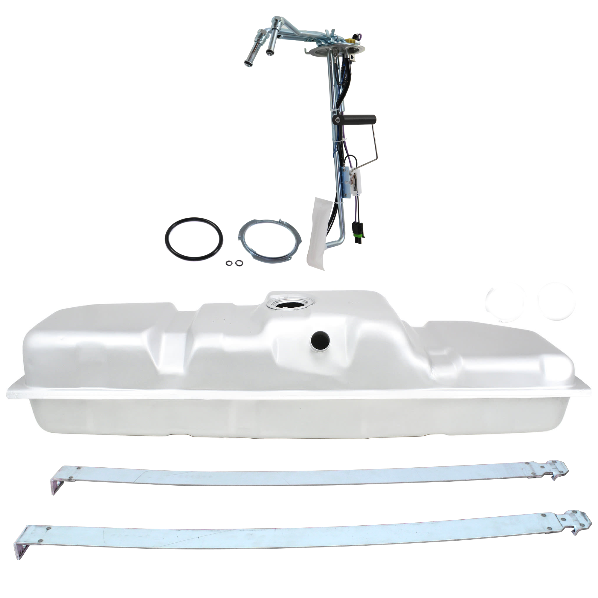 AM C2500 C3500-88-00 FUEL TANK 4 pc Kit Mounts Ahead of Rear Axle Long Bed 34 Gal. with Fuel Sending Unit and Fuel Tank Strap SKU KIT 051024 C122 OEM 15017934-25028613