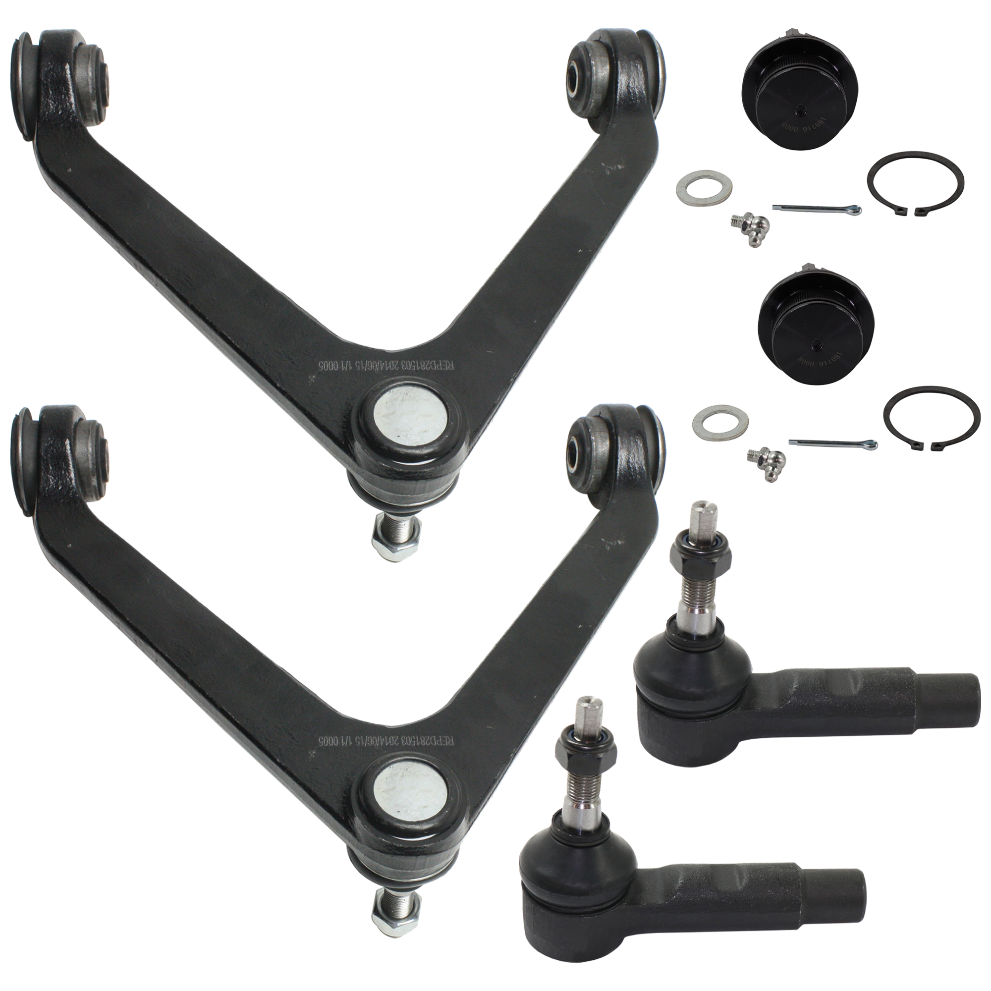 AM RAM 1500-02-05 FRONT CONTROL ARM RH AND LH Upper 6 pc kit with Ball Joint and Tie Rod End SKU KIT 051024 C127 OEM 52106577AA 52106577AB 52106577