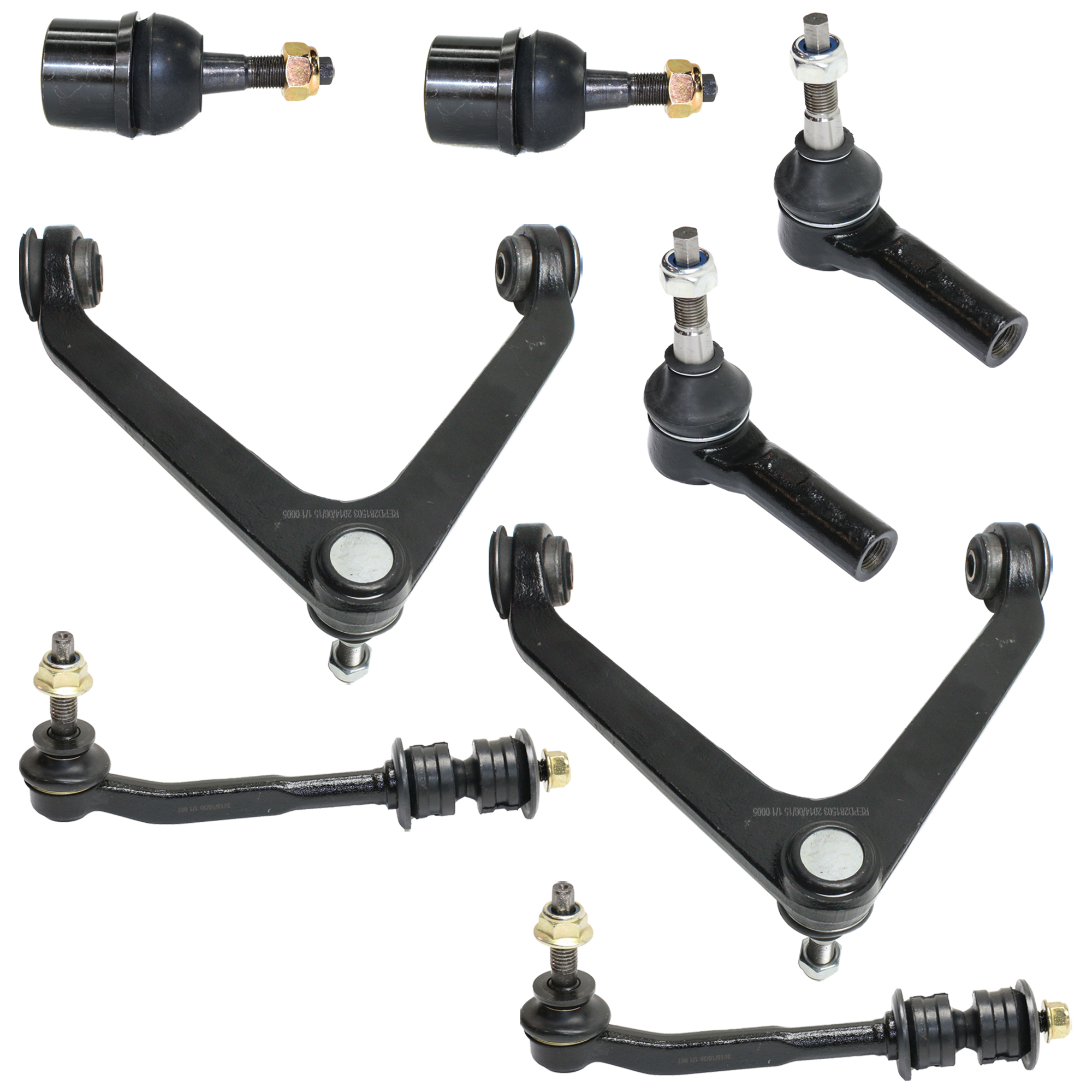 AM DURANGO 04-06 FRONT CONTROL ARM RH AND LH Upper 8 pc kit with Ball Joint Sway Bar Link and Tie Rod End SKU KIT 051024 C128 OEM 52106577AA 52106577AB 52106577