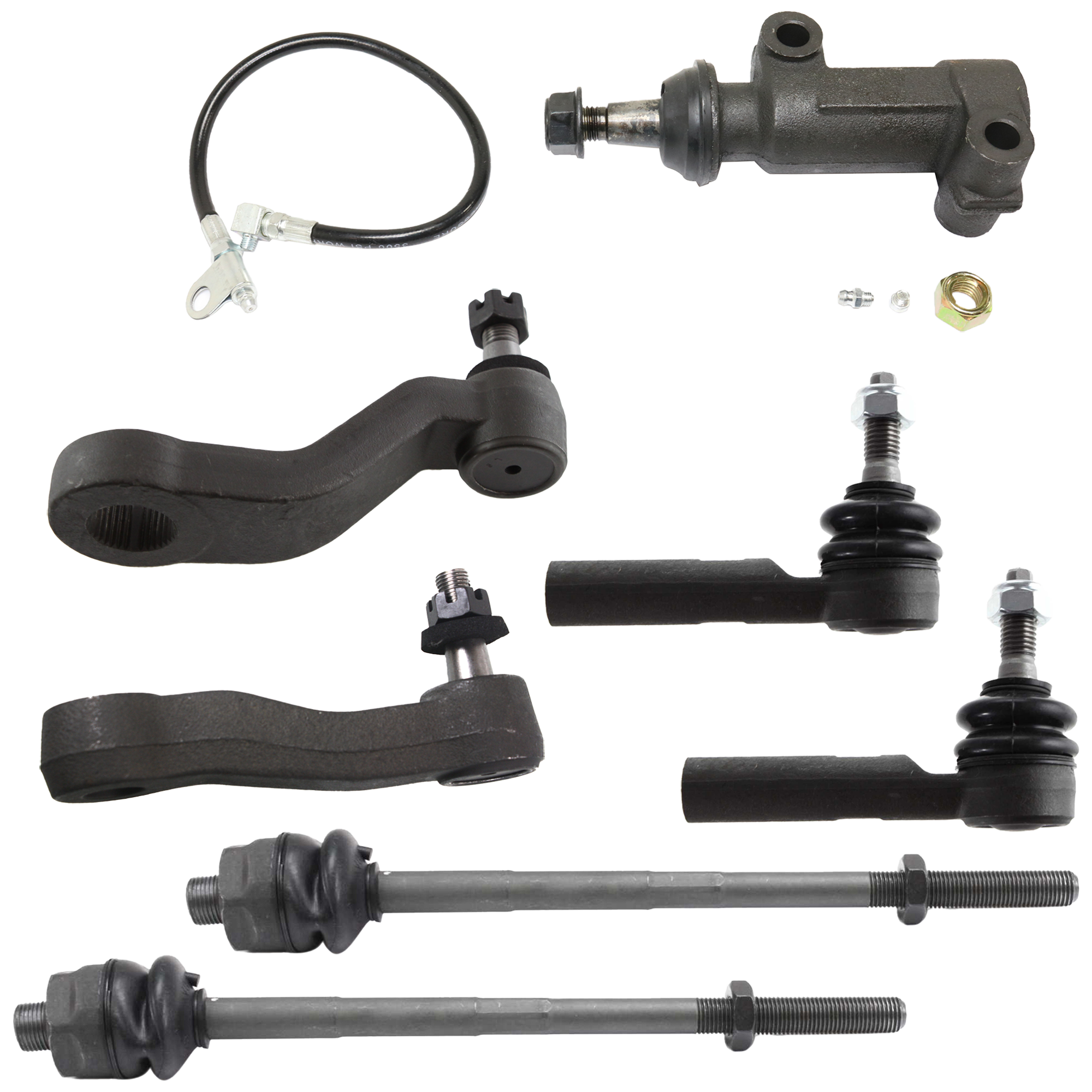 AM SILVERADO SIERRA 01-10 FRONT IDLER ARM BRACKET 7 pc kit with Idler Arm Pitman Arm and Tie Rod End SKU KIT 051024 C82 OEM 190177-2683717-4501123-1247