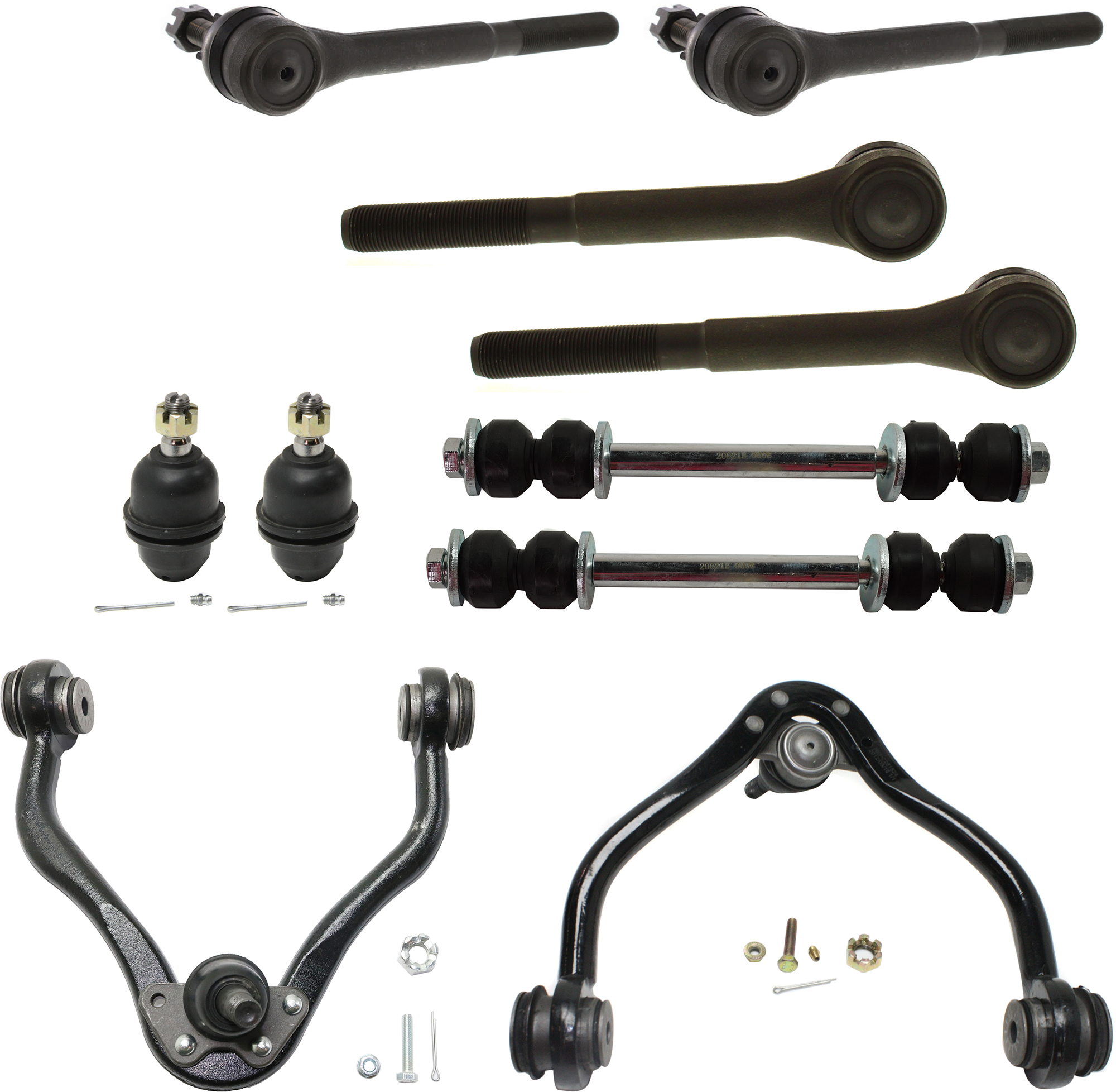 AM K FULL SIZE PICKUP 96-00 FRONT CONTROL ARM RH AND LH Upper 10 pc kit with Ball Joint Sway Bar Link and Tie Rod End SKU KIT 051024 C86 OEM 12543999-12544000-104238-28
