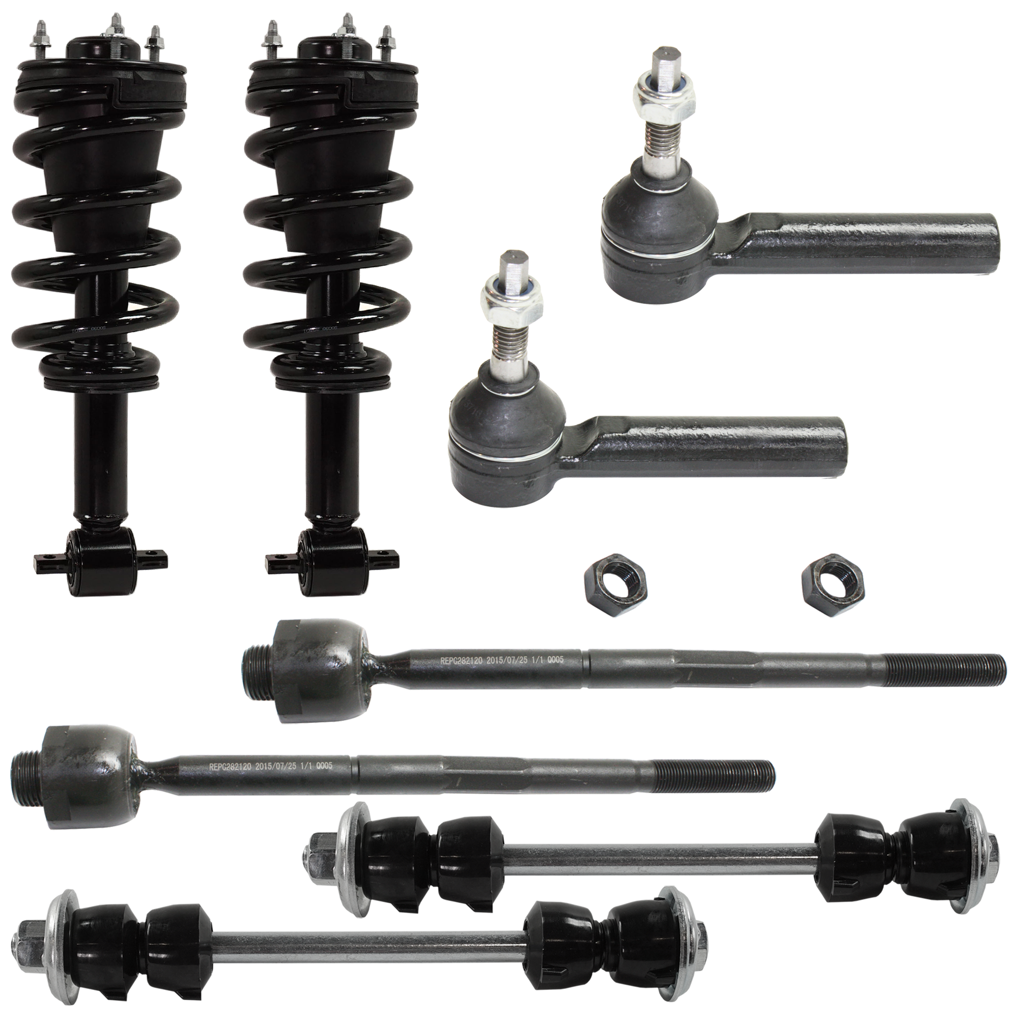 AM SILVERADO SIERRA 1500-07-13 FRONT FULLY LOADED STRUT RH AND LH 8 pc kit Gas Charged Monotube with Sway Bar Link and Tie Rod End SKU KIT 051024 C90 OEM 25980102-25888684-10393679-103