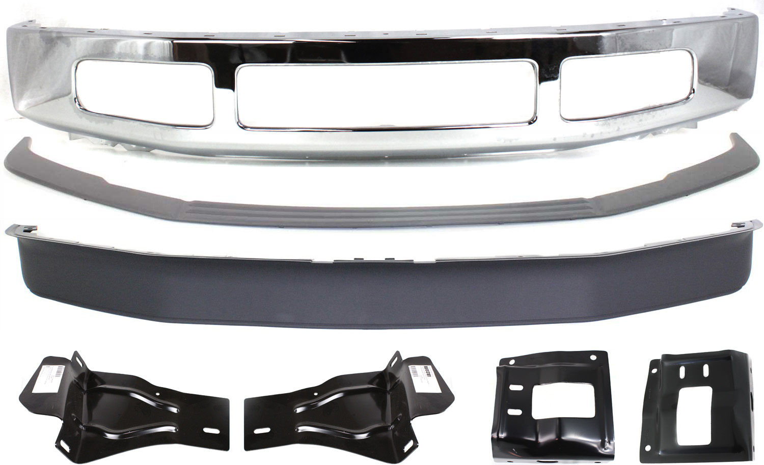 AM F 250 F 350 SUPER DUTY 08-10 FRONT BUMPER 7 pc kit with Bumper Brackets Bumper Trim and Valance SKU KIT 051117-02 Partslink FO1002406 FO1066174 FO1067174 FO1066173 FO1067173 FO1044103 FO1093116 OEM 8C3Z17757B 8C3Z17B837A 8C3Z17B