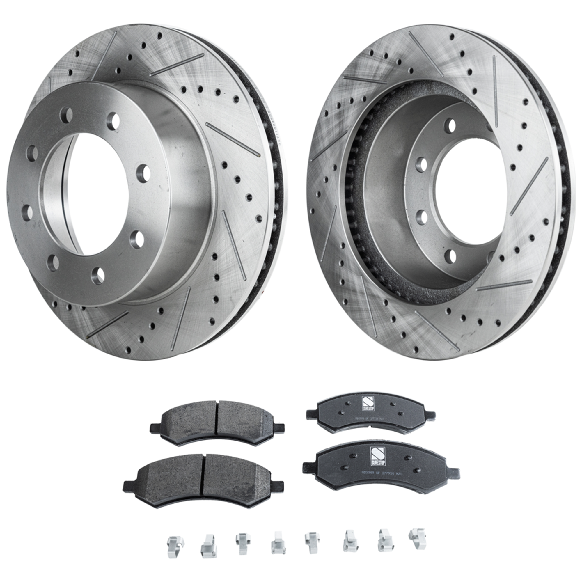 AM RAM 1500-06-08 FRONT BRAKE DISC AND PAD KIT 4 pc Kit Cross drilled and Slotted SKU KIT 051223-03 OEM 2413-53012-145456-48880143-600
