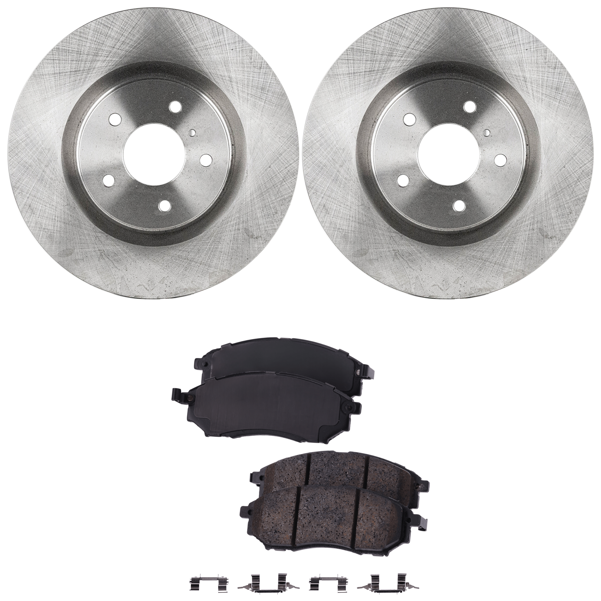 AM 350Z 06-08 FRONT BRAKE DISC AND PAD KIT 2 Wheel Set Plain Surface 5 Lugs Ceramic SKU KIT 051223-111 OEM 31395-44703-900400-60068008-31