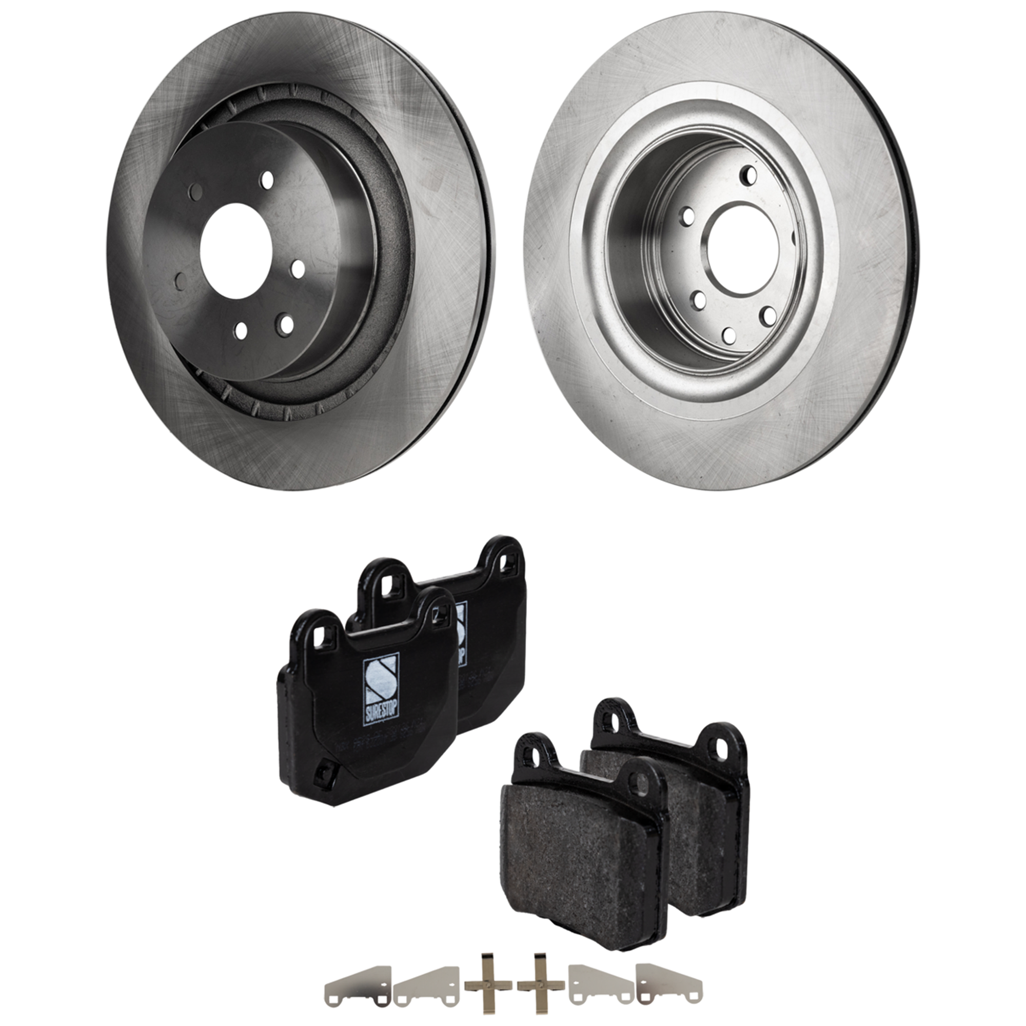 AM 350Z 09-09 REAR BRAKE DISC AND PAD KIT 4 pc Kit Plain Surface 5 Lugs Cast Iron Non Asbestos Organic SKU KIT 051223-45 OEM 43206JL00A 26696FE000-26696FE0
