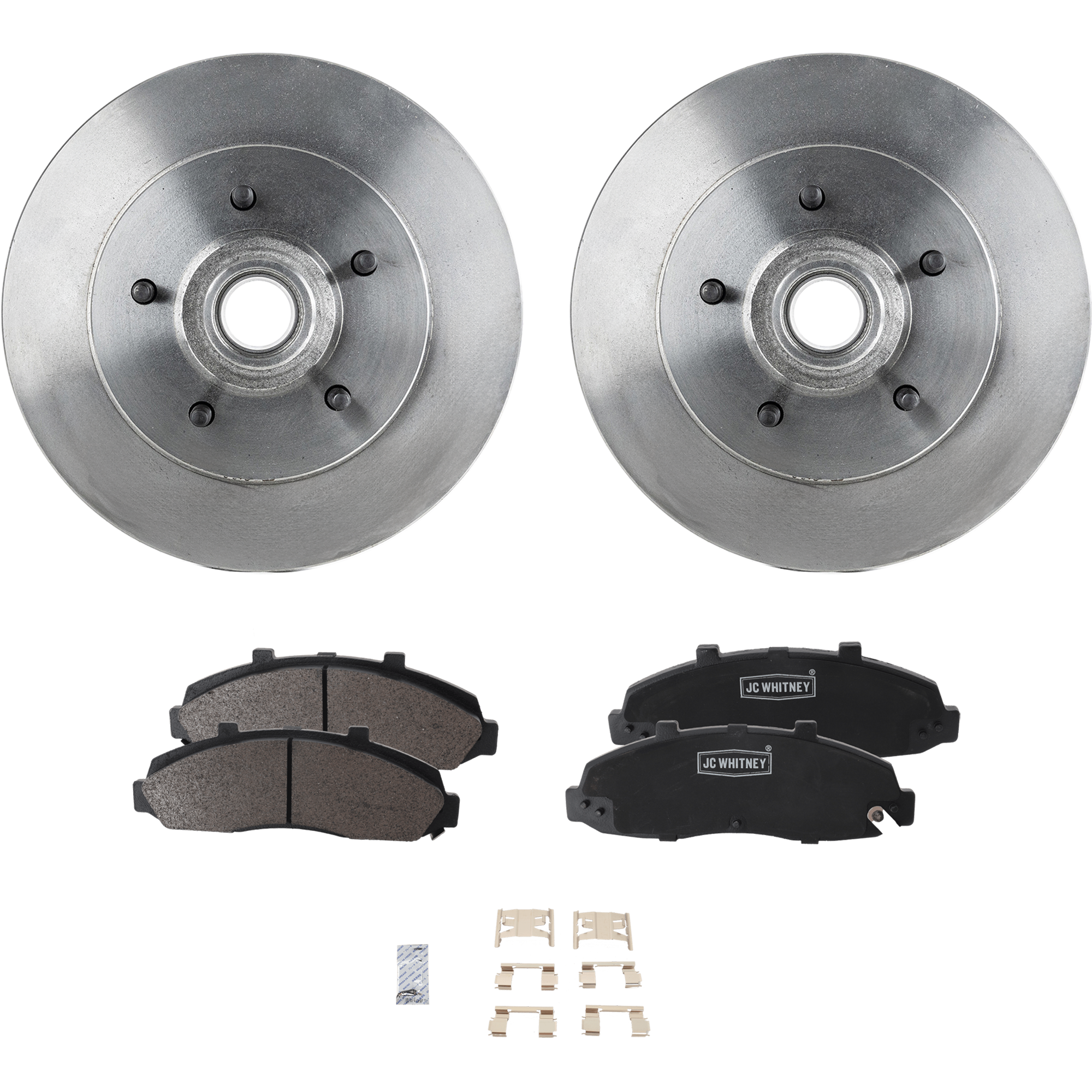 AM F 150-99-99 FRONT BRAKE DISC AND PAD KIT 2 Wheel Set Plain Surface 5 Lugs Semi Metallic SKU KIT 051223-70 OEM 19926-27077-54050-66653-86653