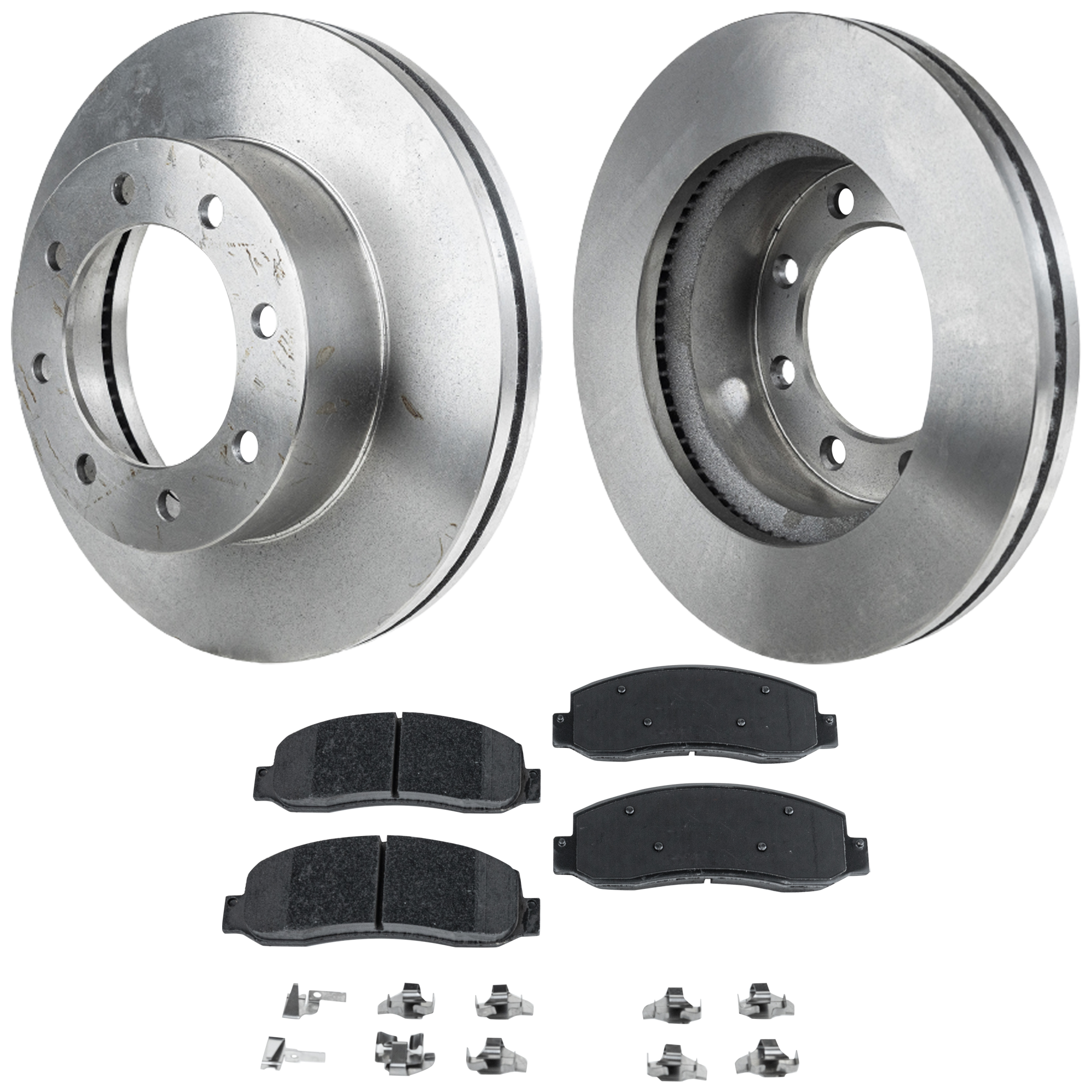 AM F 350 SUPER DUTY 12-12 F 250 SUPER DUTY 12-13 FRONT BRAKE DISC AND PAD KIT 2 Wheel Set Plain Surface 8 Lugs Semi Metallic SKU KIT 051223-71 OEM DC3Z1125A 8C3Z2001A 8C3Z2001C