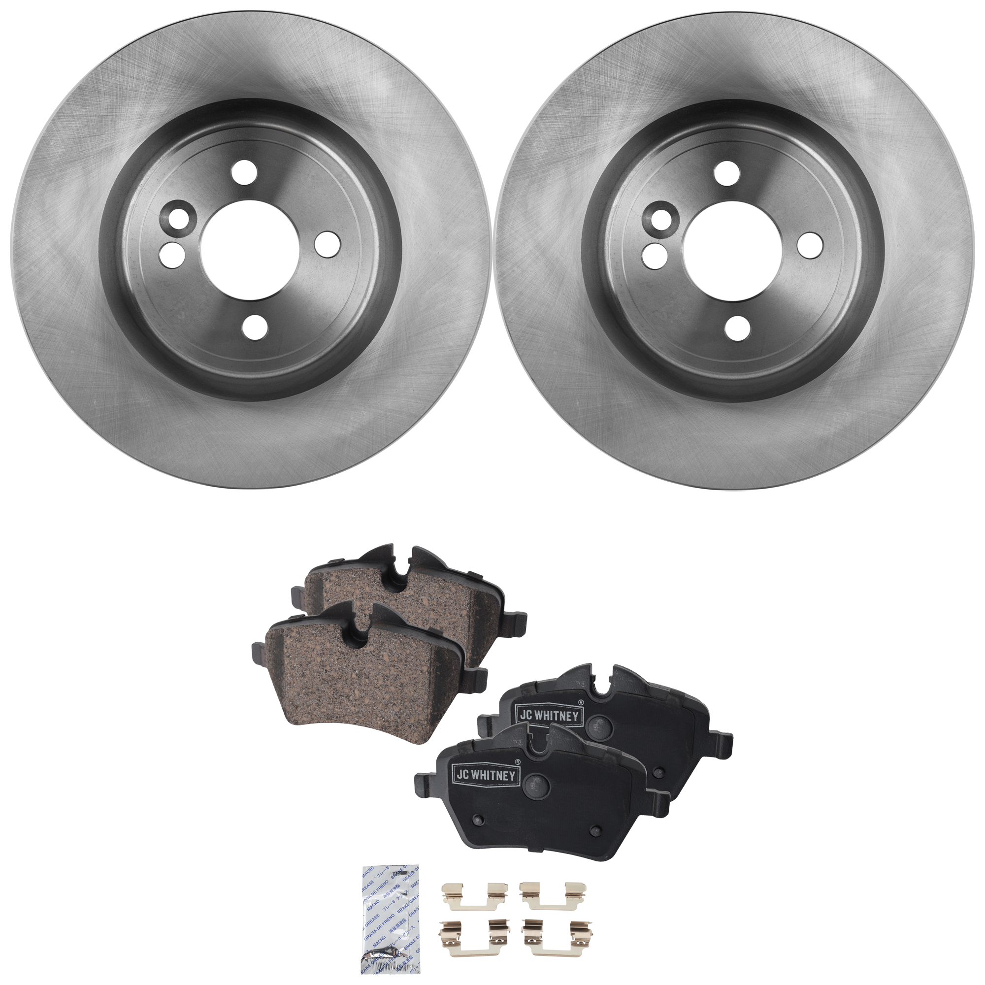 AM COOPER 09-14 FRONT BRAKE DISC AND PAD KIT 2 Wheel Set Plain Surface 4 Lugs Ceramic SKU KIT 051223-80 OEM 34106784366-34116770251-341167
