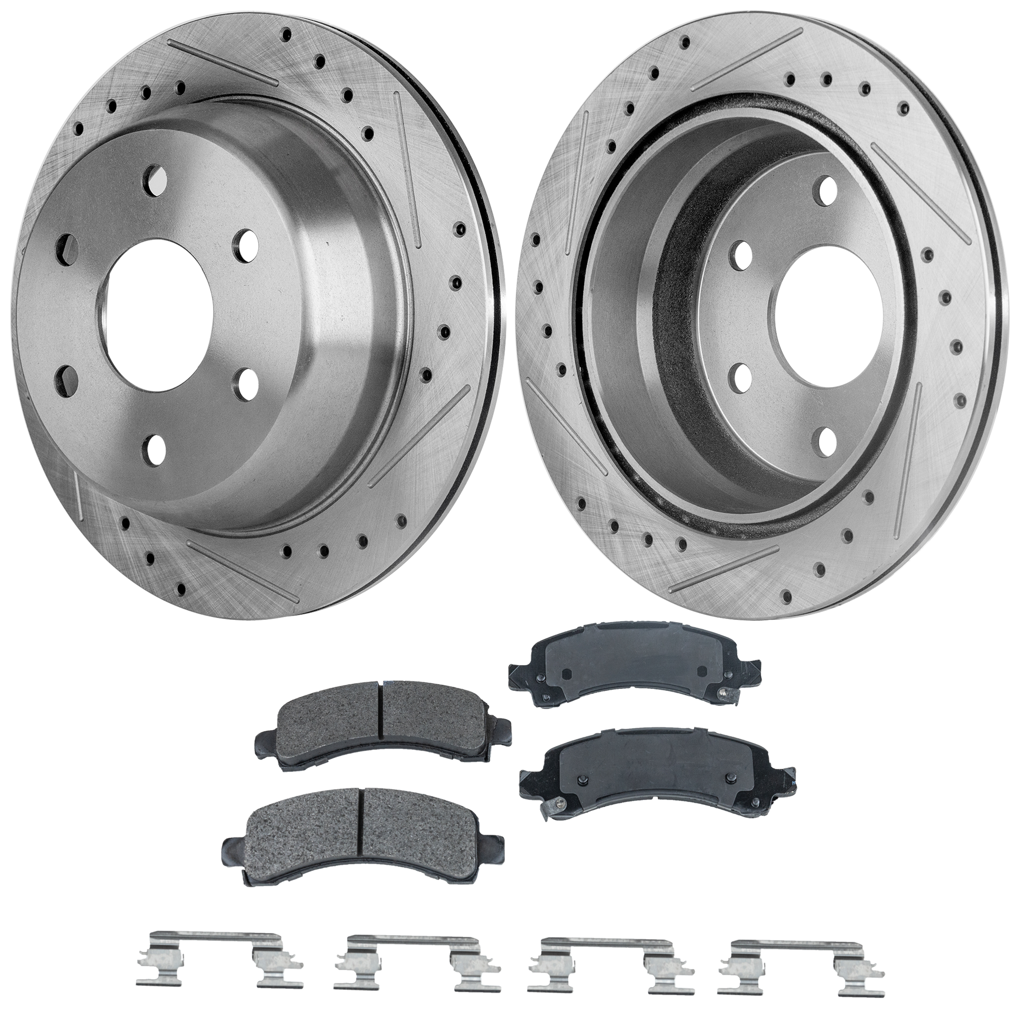 AM AVALANCHE 1500 SUBURBAN 1500 YUKON XL 1500-02-02 REAR BRAKE DISC AND PAD KIT 2 Wheel Set Cross drilled and Slotted SKU KIT 051223-83 OEM 90048037-56827FZN 88964197-889