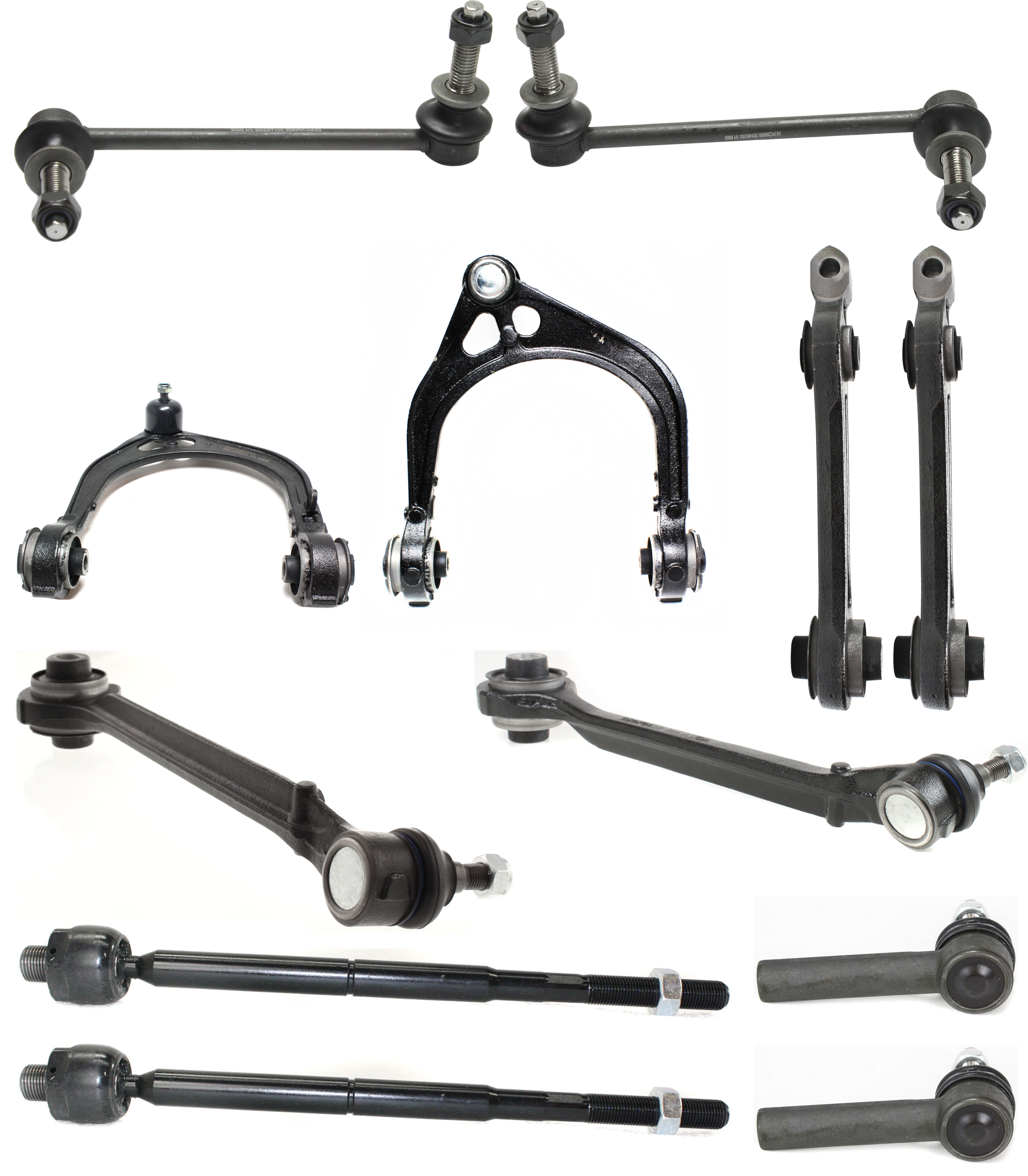 AM CHRYSLER 300-05-10 FRONT CONTROL ARM KIT RH AND LH Upper and Lower Forward and Rearward Upper w ball joint s Lower Frontward w ball joint s Lower Rearward w o ball joint s 12 pc Kit SKU KIT 051414-09 OEM 4782561AE 68002123AC 4782613