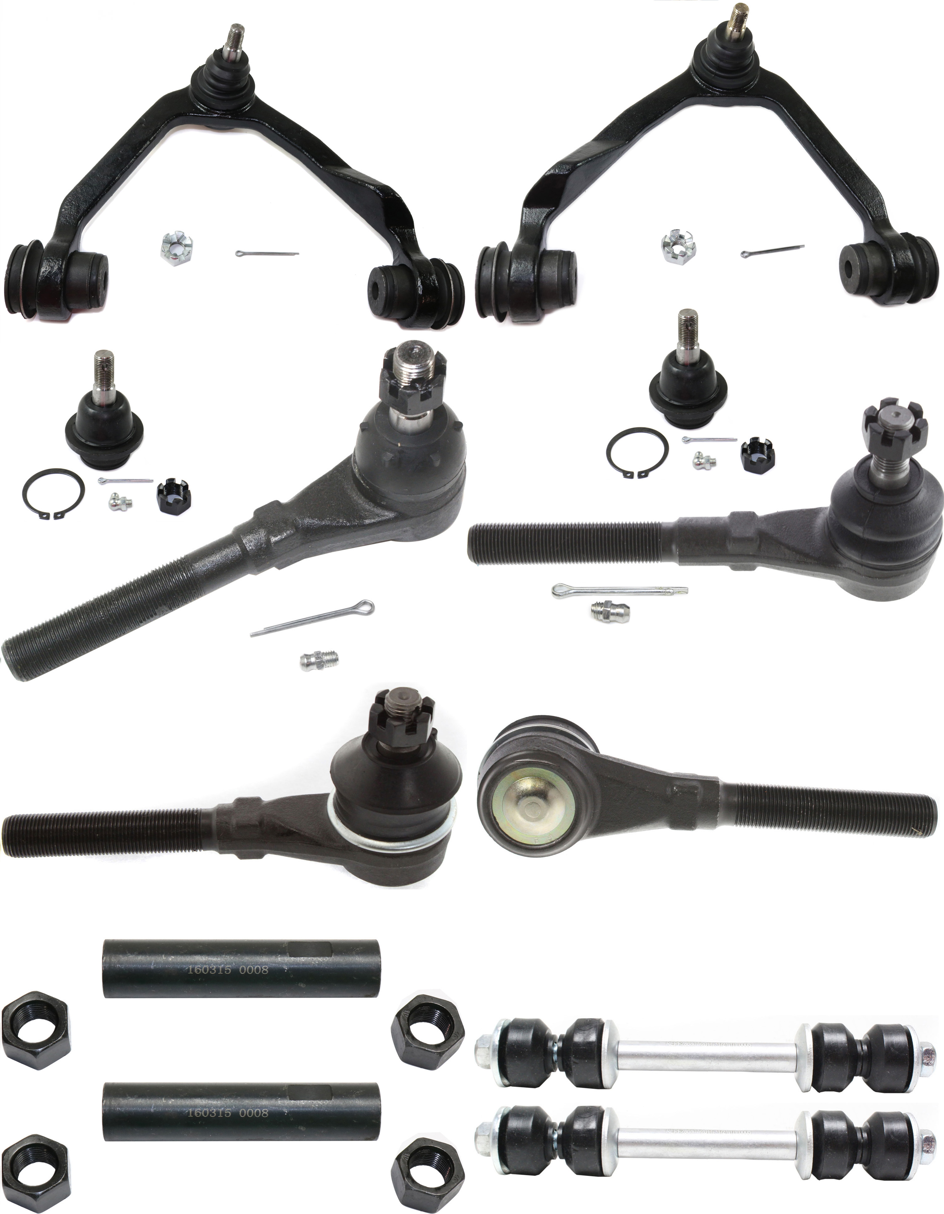 AM F 150-97-03 F 150 HERITAGE 04-04 FRONT CONTROL ARM KIT RH AND LH Upper w ball joint s 12 pc Kit with Ball Joint Tie Rod End Sway Bar Link Tie Rod Adjusting Sleeve SKU KIT 051414-11 OEM 104222-285019-1016769-26014
