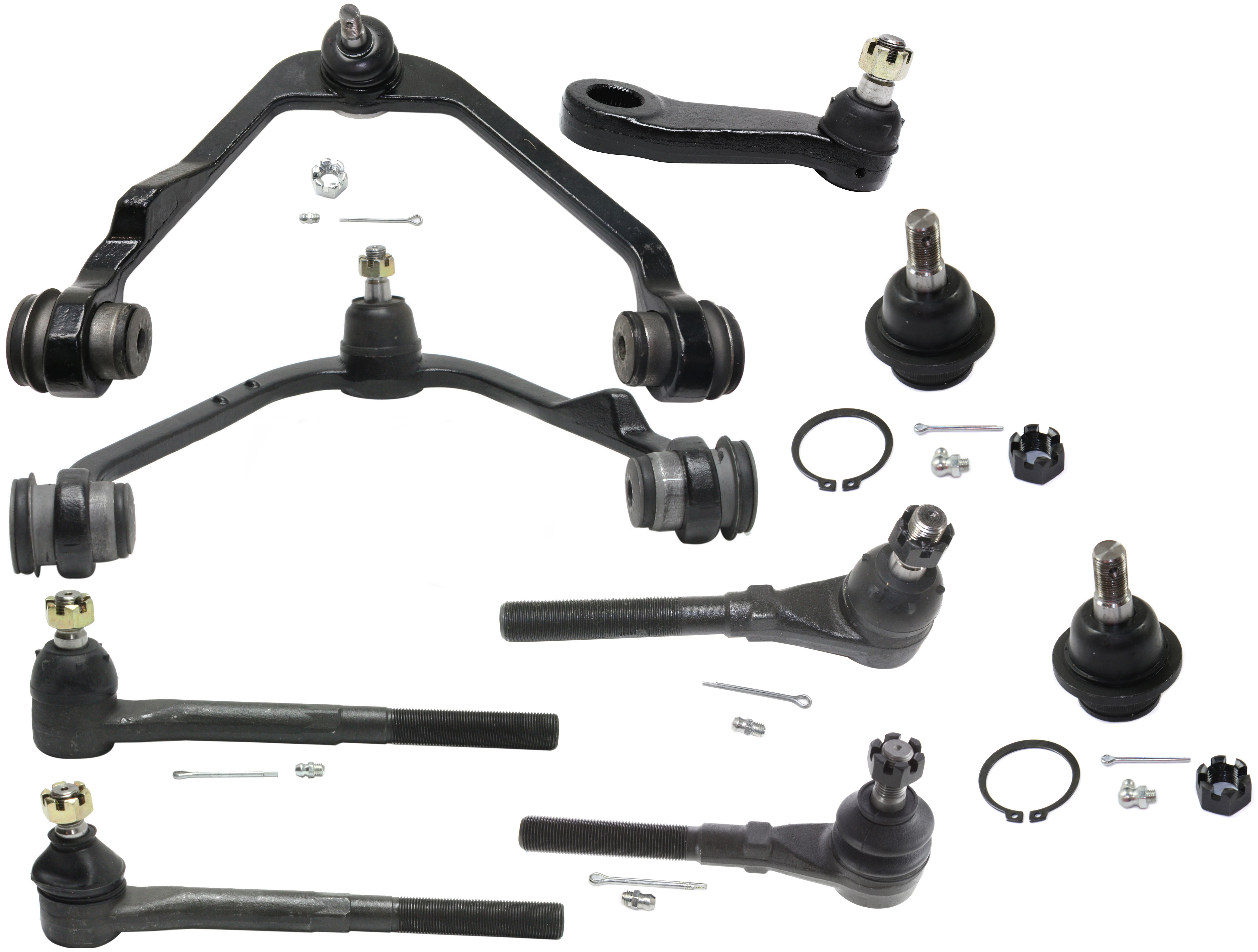 AM F 250-97-97 FRONT CONTROL ARM KIT RH AND LH Upper 9 pc Kit with Pitman Arm Tie Rod End Ball Joint SKU KIT 051414-18 OEM 104222-285019-1016769-26014