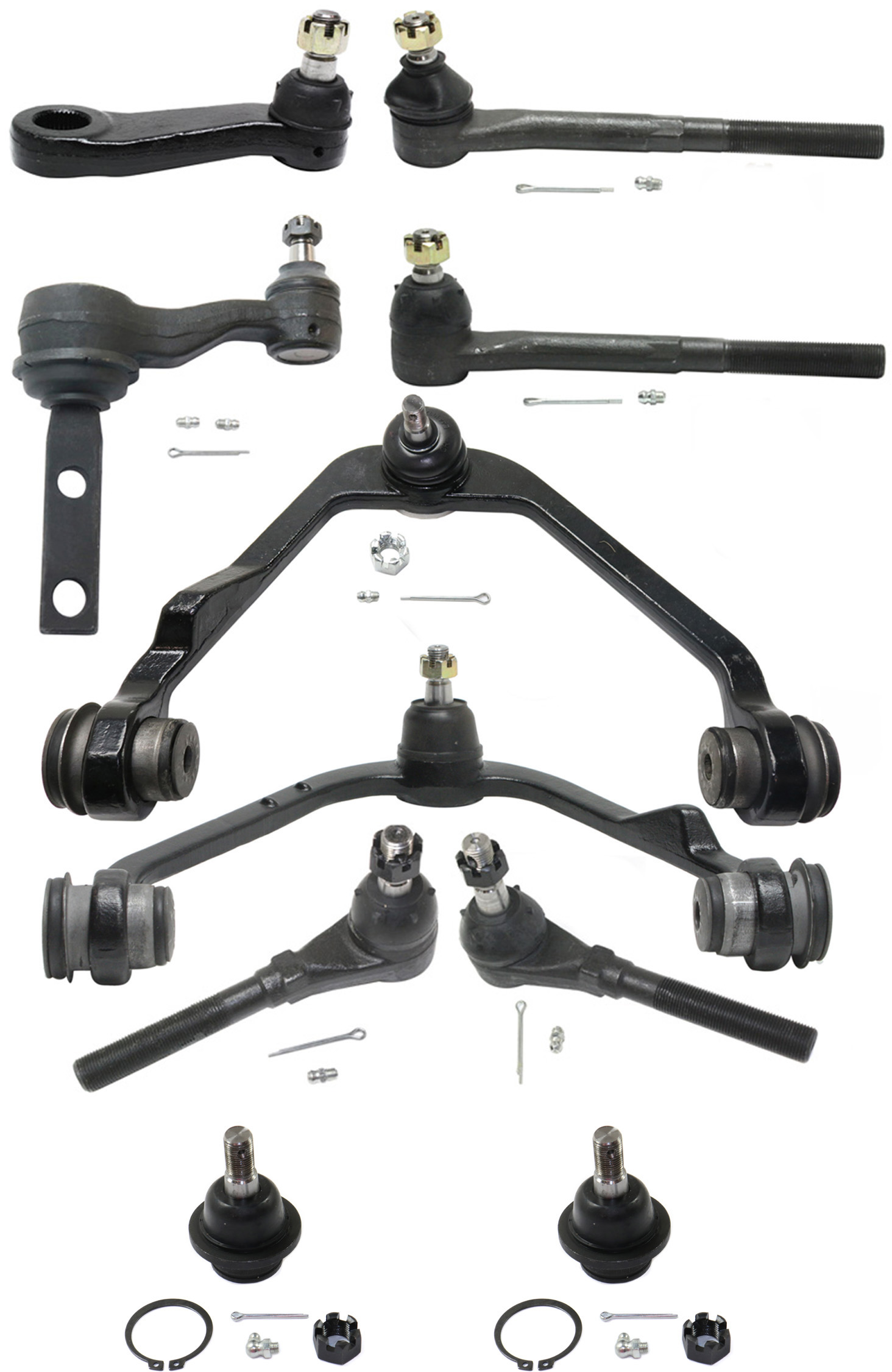 AM F 150-97-03 F 150 HERITAGE 04-04 FRONT CONTROL ARM KIT RH AND LH Upper 10 pc Kit with Idler Arm Pitman Arm Tie Rod End Ball Joint SKU KIT 051414-19 OEM 104222-285019-1016769-26014