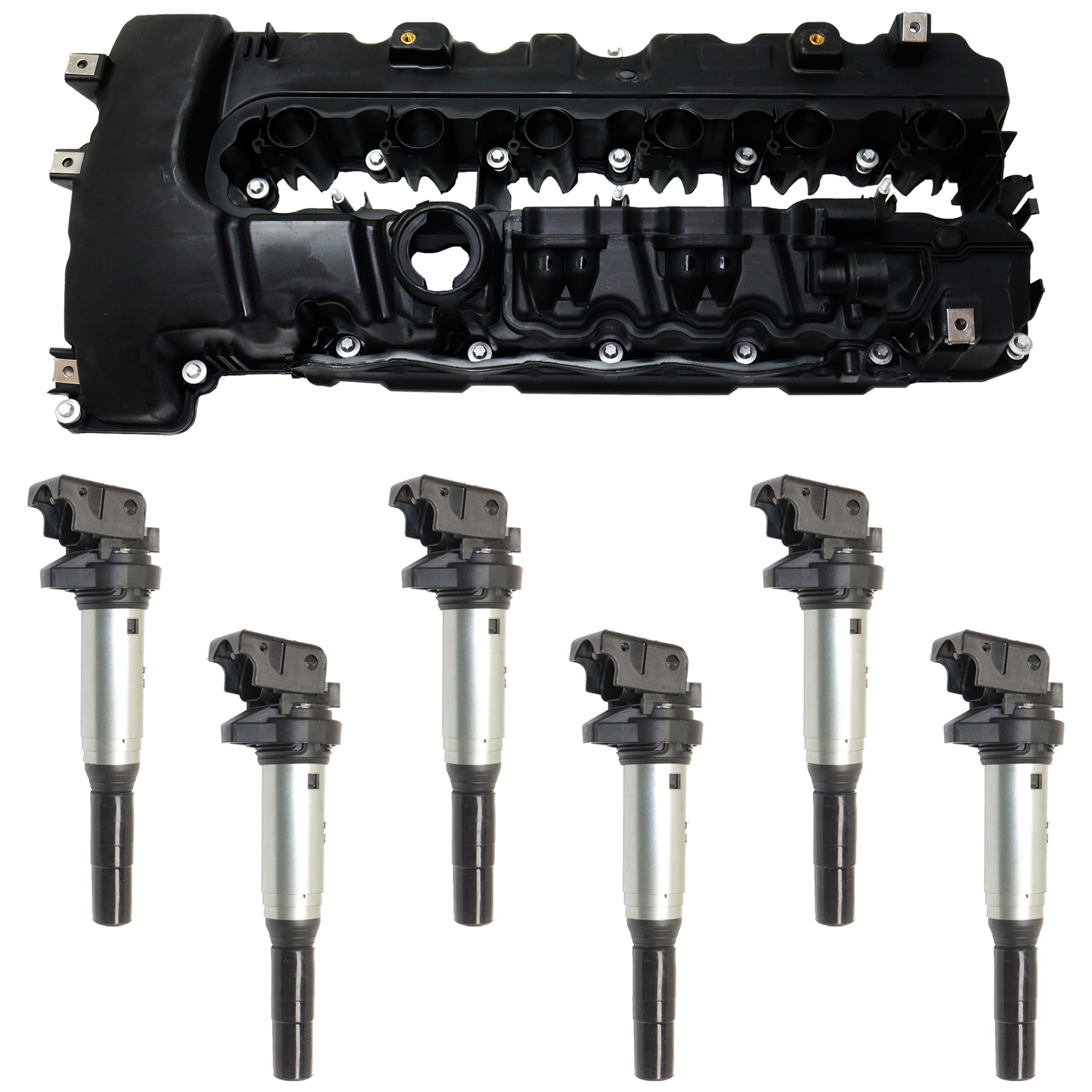 AM Z4-09-16-335I 07-10 VALVE COVER 8 pc kit with Ignition Coil SKU KIT 051424-03 OEM 11127565284-00042-00044-00124