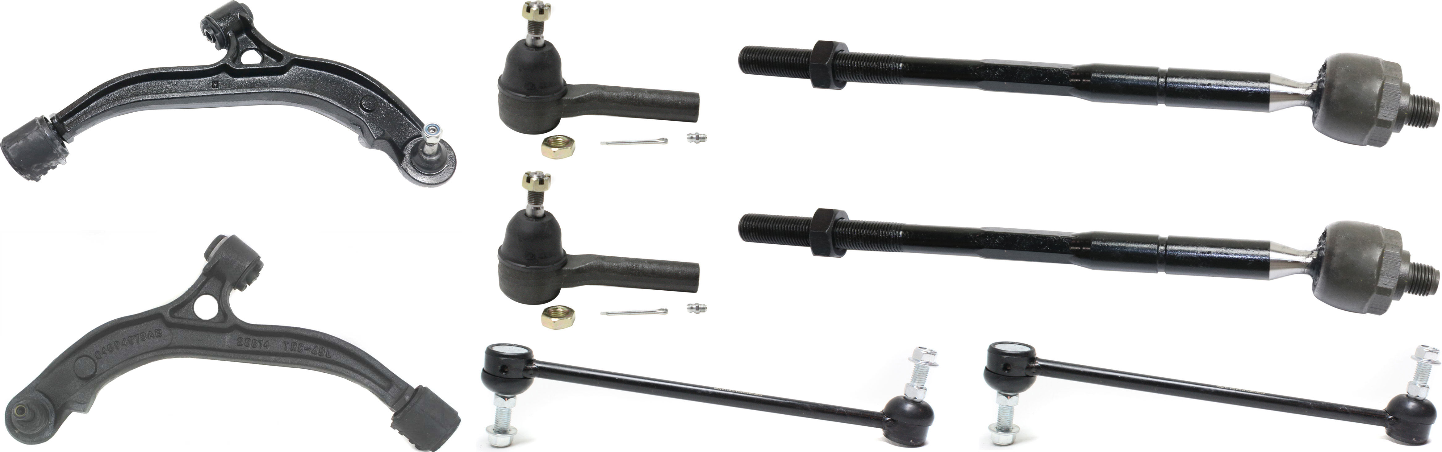 AM CARAVAN 05-07 FRONT CONTROL ARM KIT RH AND LH Lower w ball joint s 8 pc Kit with Sway Bar Link and Tie Rod End SKU KIT 051617-05 OEM 4743377AC 4743377AA 4743377A