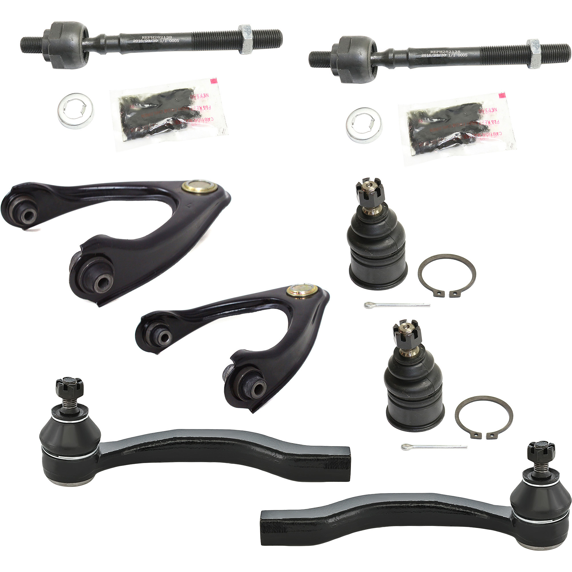 AM CIVIC 96-00 EL 97-00 FRONT CONTROL ARM KIT RH AND LH Upper 8 pc Kit with Ball Joint and Tie Rod End SKU KIT 051617-08 OEM 104216-254007-1014786-2601427