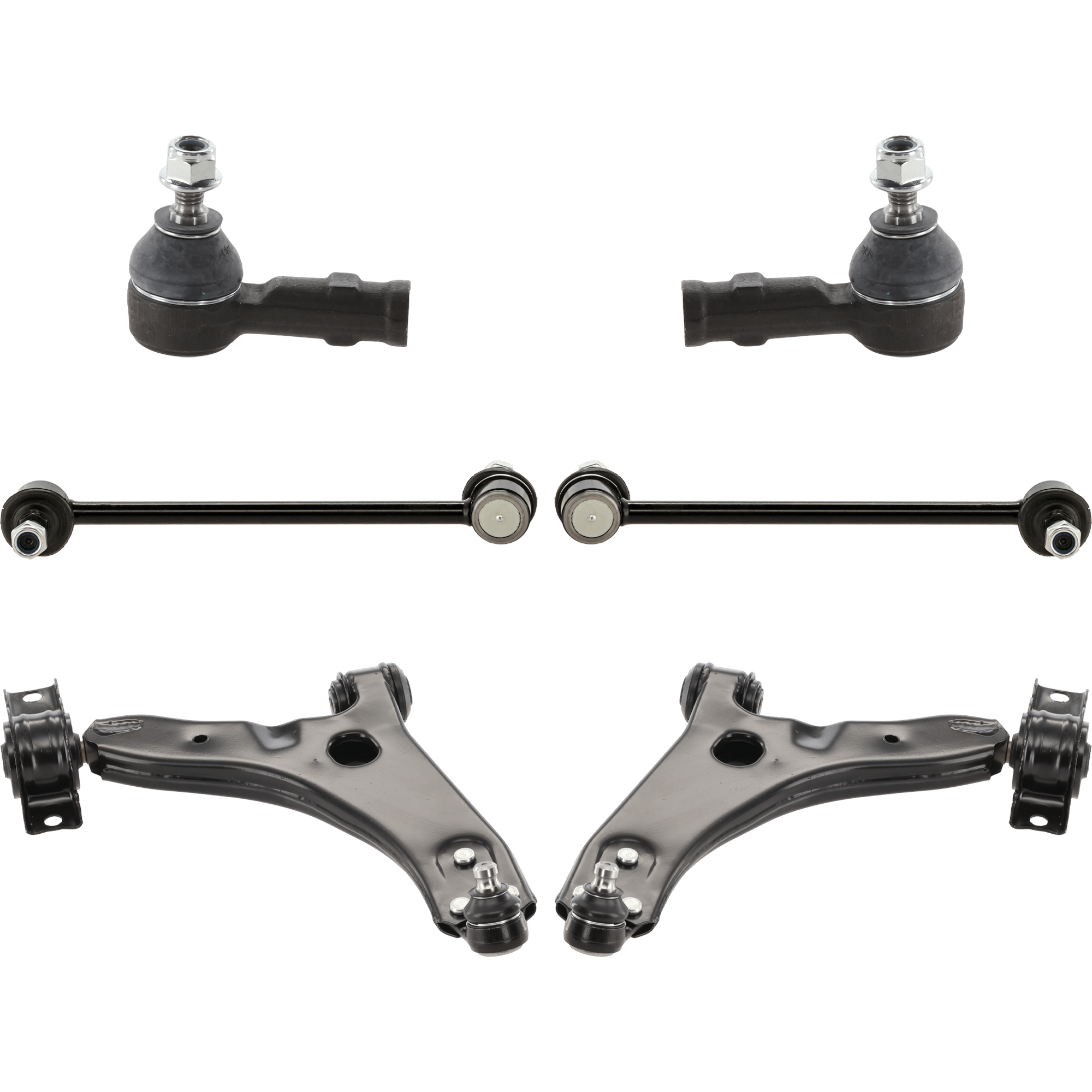 AM FOCUS 06-07 FRONT CONTROL ARM KIT RH AND LH Lower 6 pc kit with Sway Bar Links and Tie Rod Ends SKU KIT 051618-02 OEM 6S4Z3079AA 7S4Z3079A 8S4Z3079A