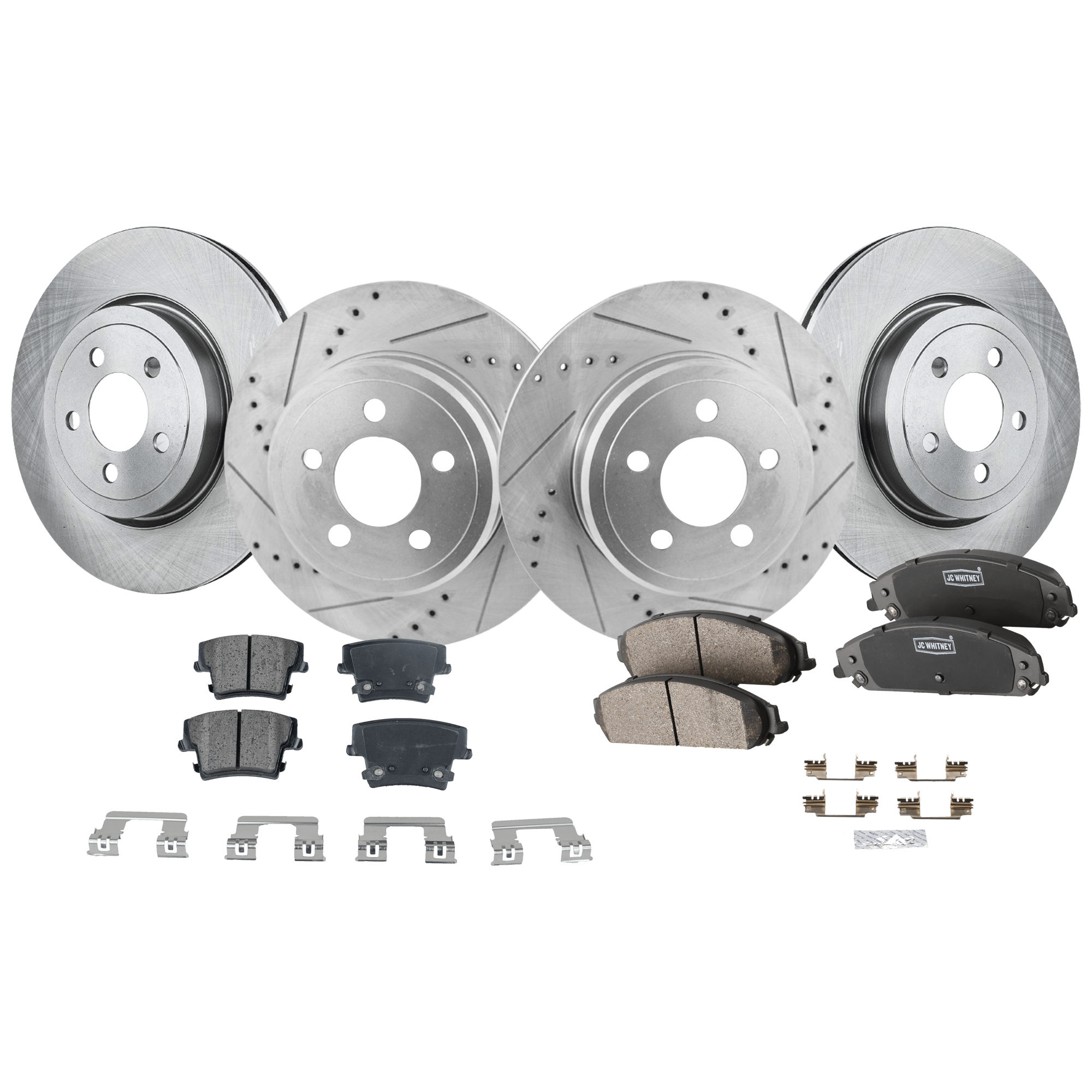 AM CHALLENGER 12-20 CHARGER 06-20 FRONT AND REAR BRAKE DISC AND PAD KIT 4 Wheel Set SKU KIT 051626-02 OEM 27355-53024-145568-780257-7810