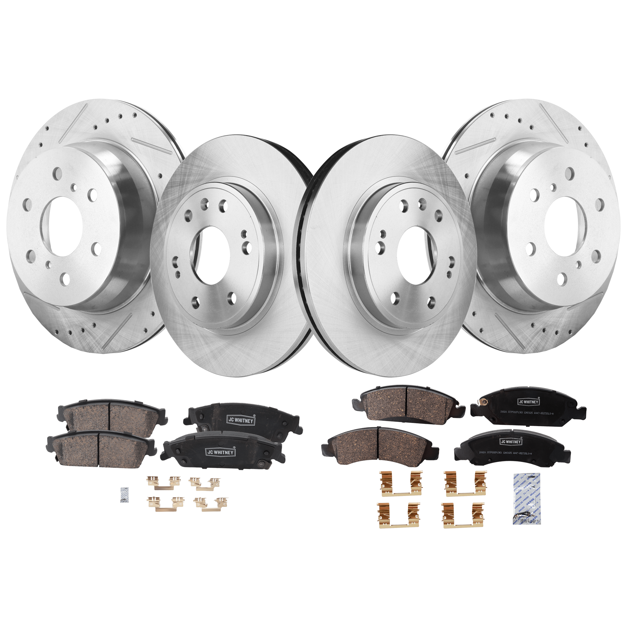 AM SILVERADO 1500 SIERRA 1500-07-13 FRONT AND REAR BRAKE DISC AND PAD KIT 4 Wheel Set SKU KIT 051626-76 OEM 88963556-90048053-580422FZN 58
