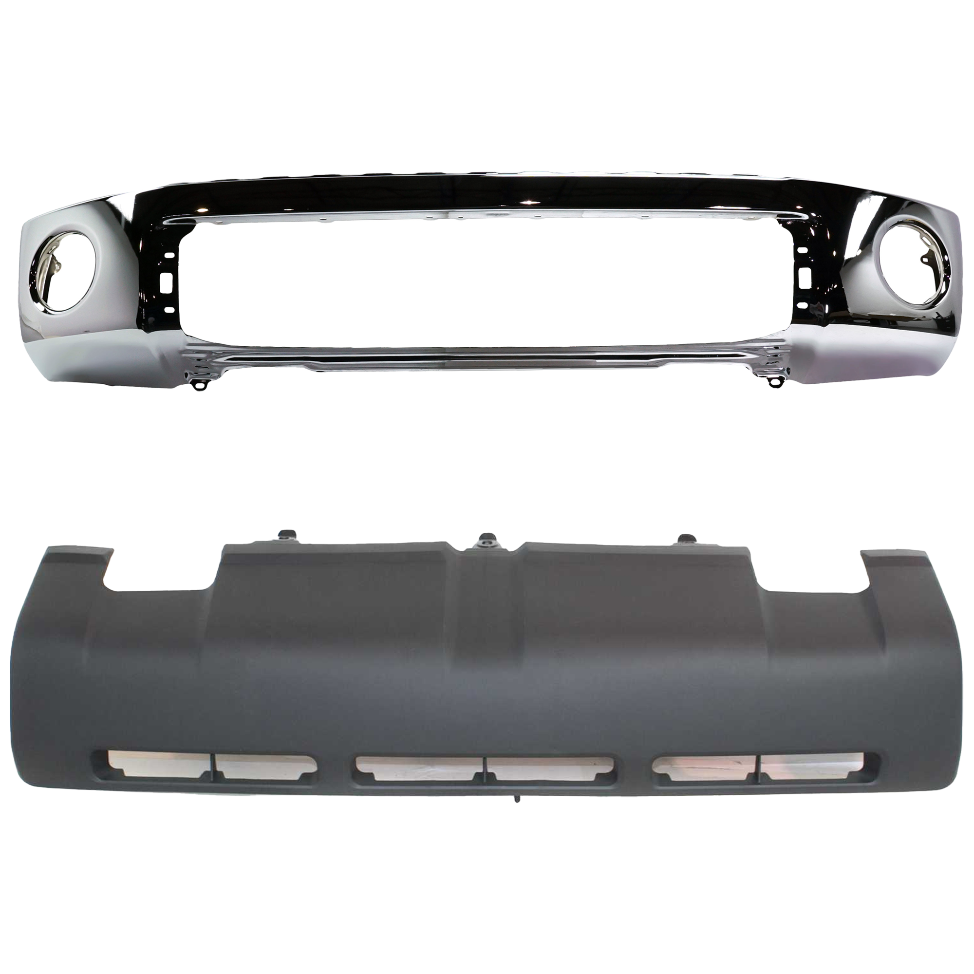 AM TUNDRA 07-09 FRONT BUMPER Steel Chrome w o Park Assist Sensor Holes Exc. Limited Model 2 pc kit SKU KIT 051724-04 Partslink TO1002182 TO1095199 OEM 521110C021-539110C030