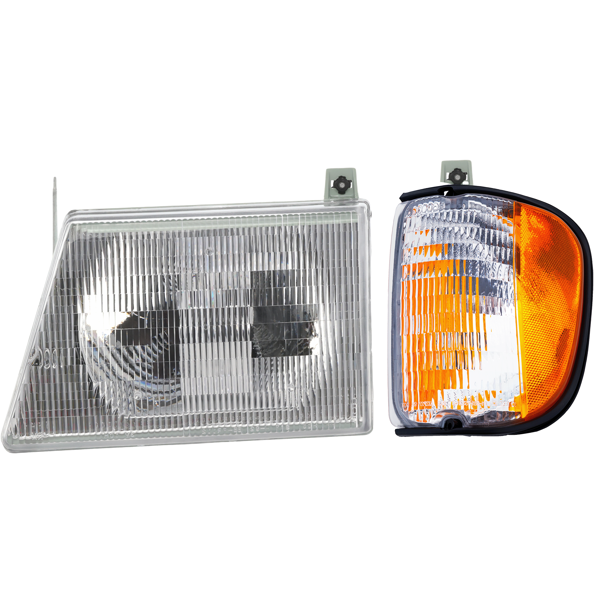 AM ECONOLINE 97-03 HEAD LAMP LH Assembly Halogen 2 pc Kit with Corner Light SKU KIT 051817-01 Partslink FO2502153 FO2520122 OEM 6C2Z13008BA F2UZ13201A
