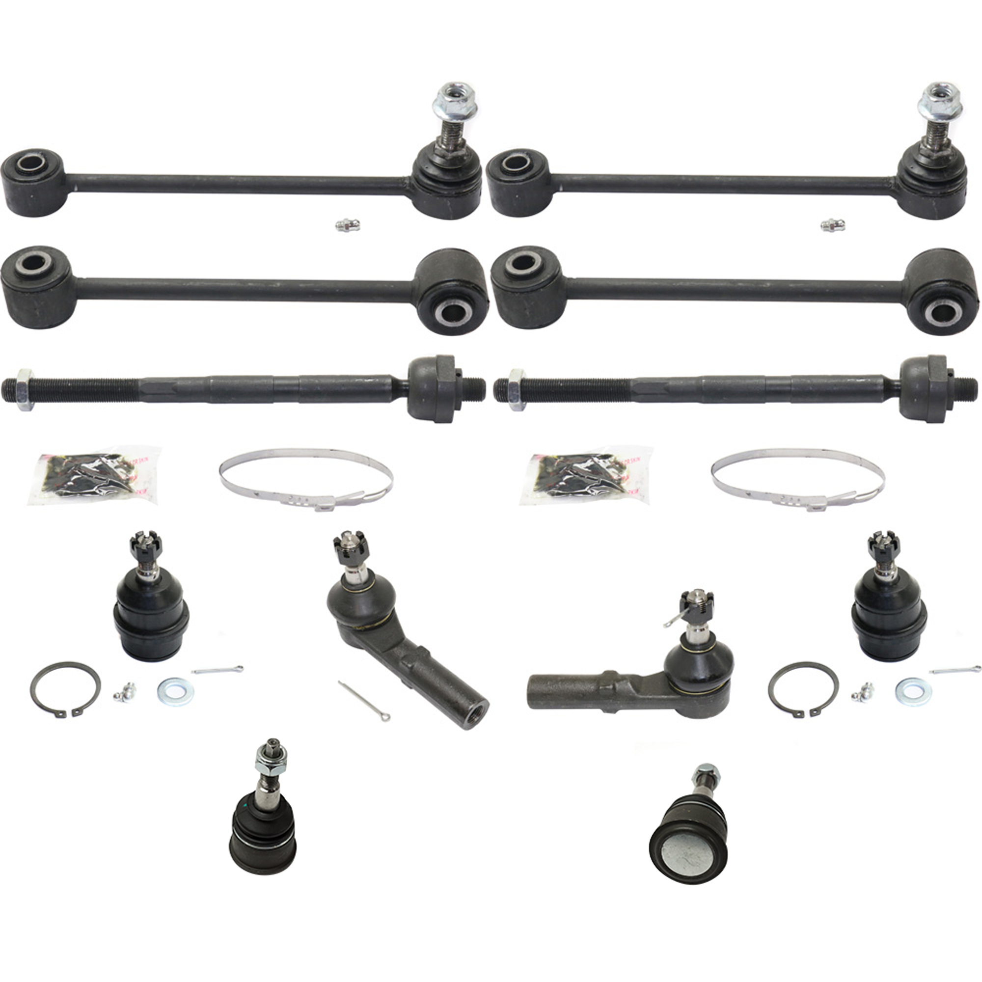 AM COMMANDER 06-10 GRAND CHEROKEE 05-10 FRONT SUSPENSION KIT RH AND LH 12 pc Kit with Ball Joints Sway Bar Links and Tie Rod Ends SKU KIT 051917-02 OEM 2601627-5051390-10480629-45D24