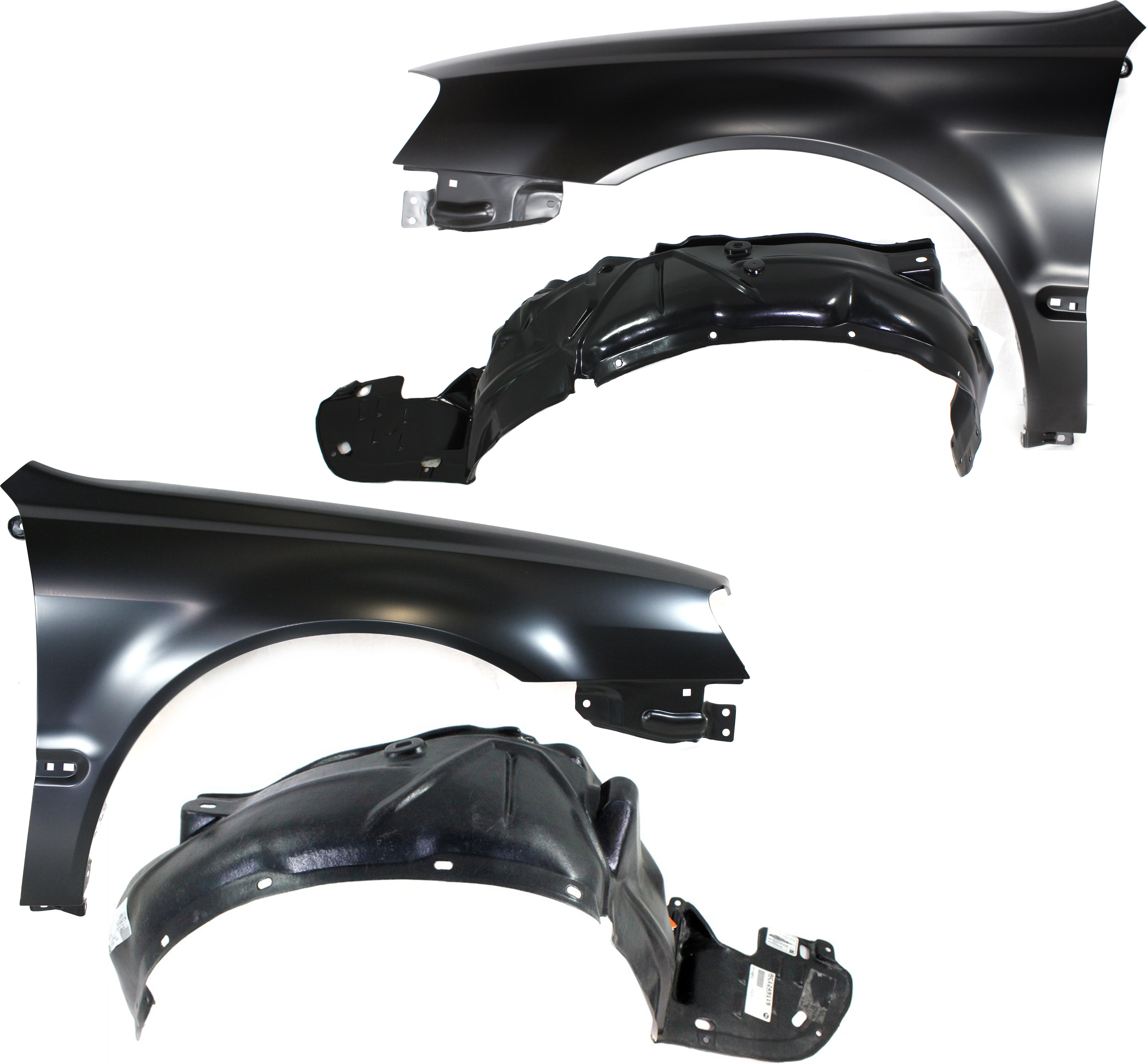 AM TL 02-03 FRONT FENDER RH AND LH 4 pc kit with Fender Liners SKU KIT 052017-01 Partslink AC1240115 AC1241115 AC1249119 AC1248119 OEM 60261S0KA91ZZ 60211S0KA91ZZ 74