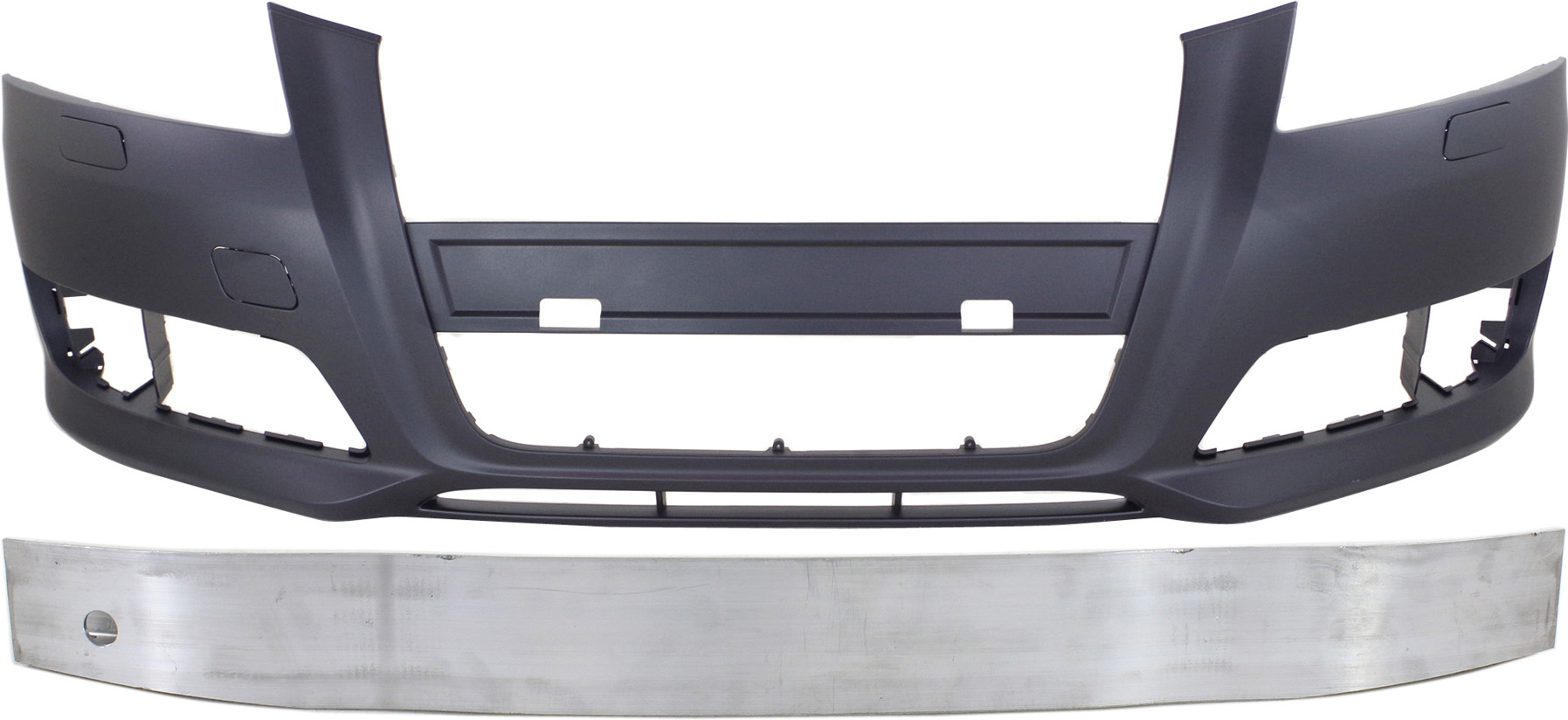 AM A3-09-13 FRONT BUMPER COVER 2 pc Kit with Bumper Reinforcement Primed w o Sport Pkg w HLW Holes w o Parking Aid Snsr Holes SKU KIT 052017-11 Partslink AU1000222 AU1006124 OEM 8P0807105FGRU 8P4807113C