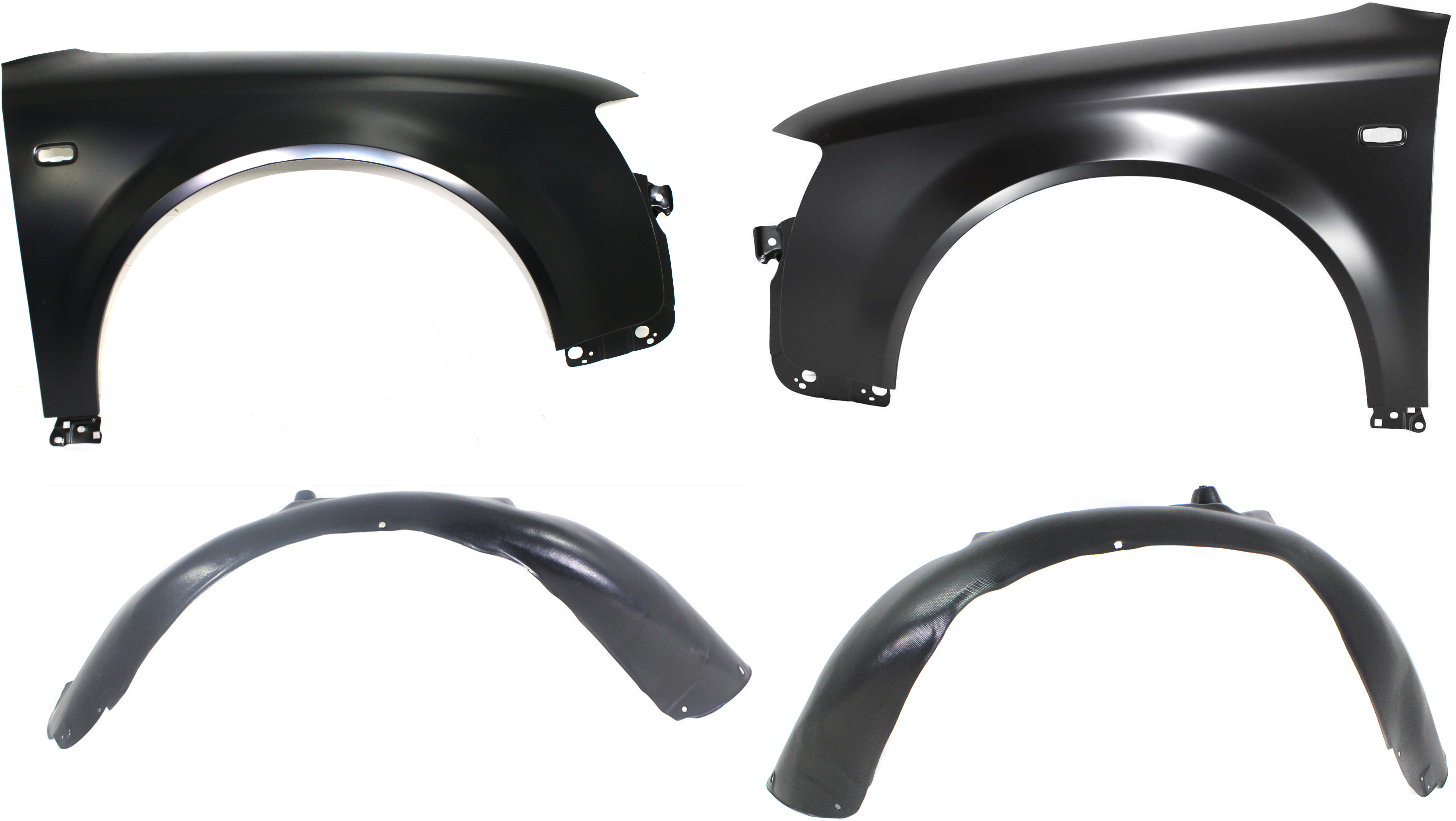 AM A4 A4 QUATTRO 02-05 FRONT FENDER RH AND LH 4 pc kit with Fender Liners SKU KIT 052017-29 Partslink AU1240115 AU1241115 AU1248105 AU1249105 OEM 8E0821105B 8E0821106B 8E082117