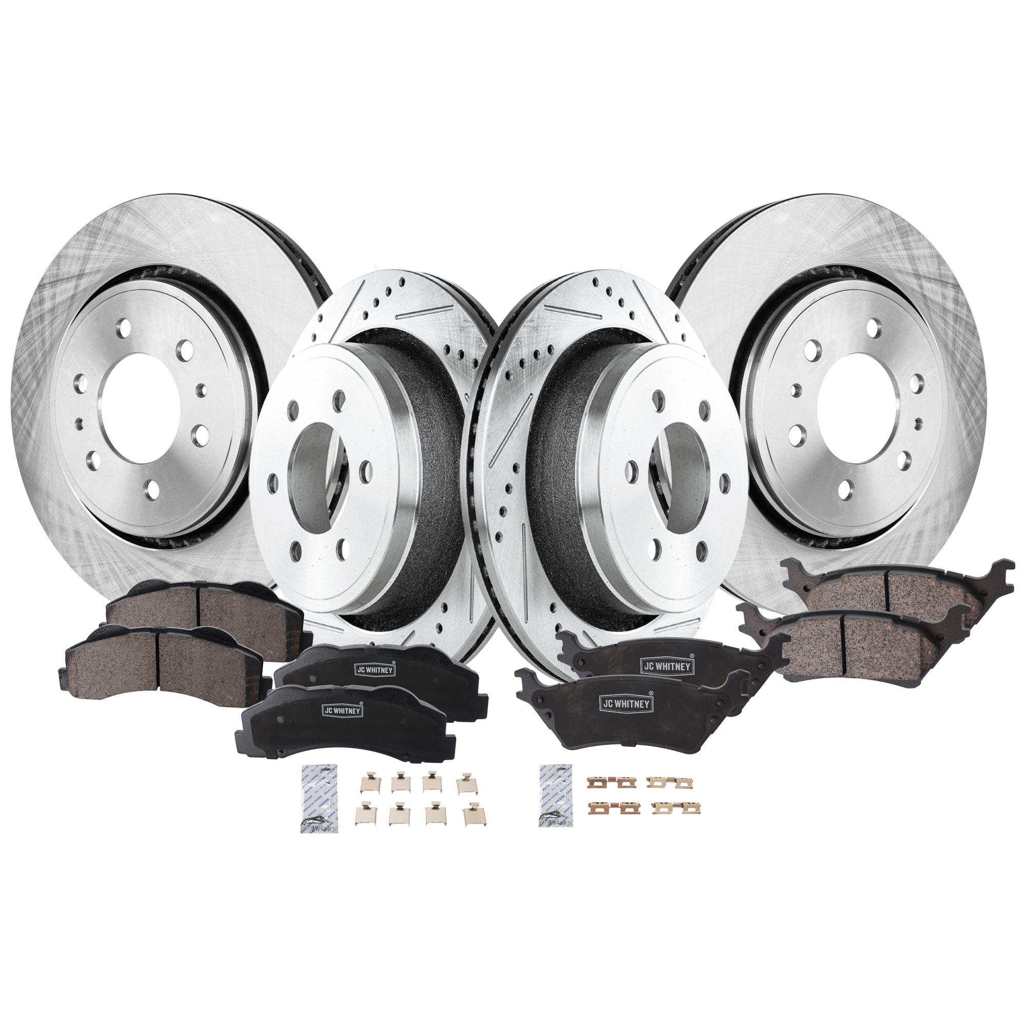 AM F 150-12-17 FRONT AND REAR BRAKE DISC AND PAD KIT 4 Wheel Set SKU KIT 052226-124 OEM 42281-850309-60054220-680976R