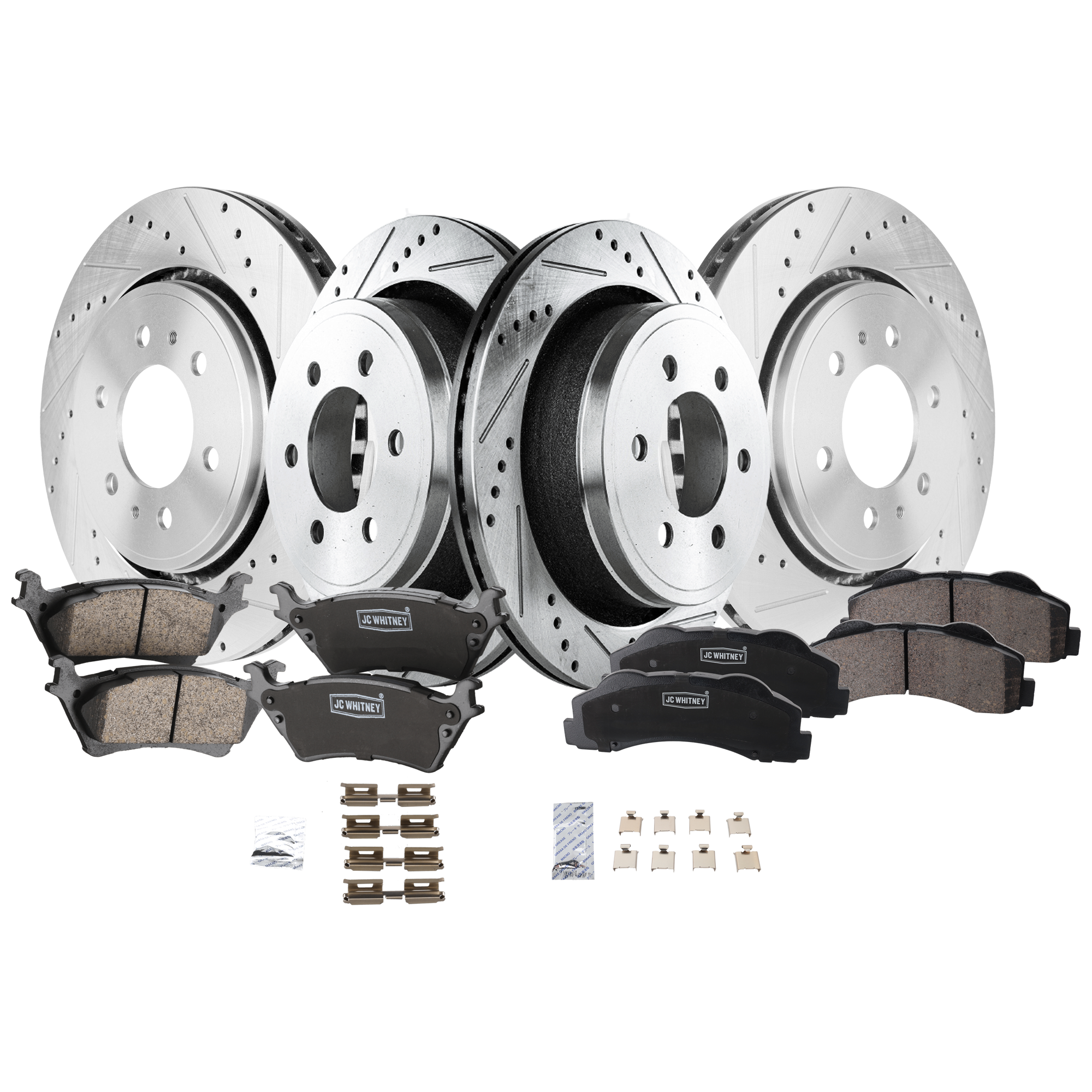 AM F 150-12-17 FRONT AND REAR BRAKE DISC AND PAD KIT 4 Wheel Set SKU KIT 052226-128 OEM 42281-850309-60054220-680976R