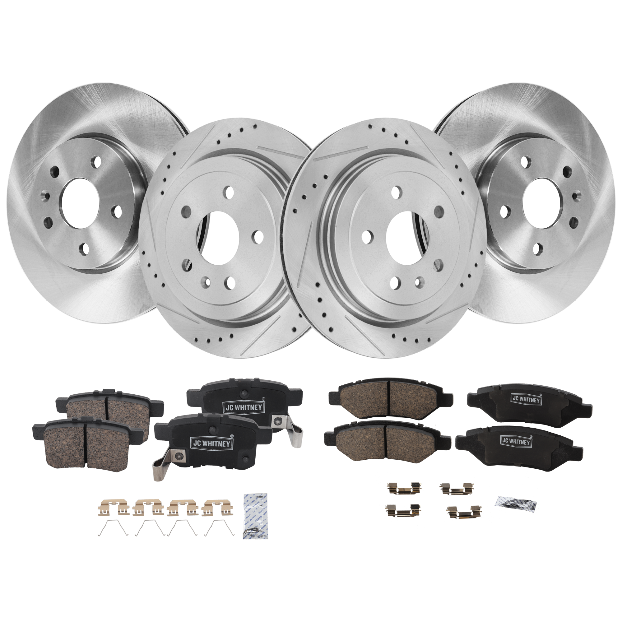 AM CAMARO 10-15 FRONT AND REAR BRAKE DISC AND PAD KIT 4 Wheel Set SKU KIT 052226-246 OEM 41237-55171-72038-493955-85013
