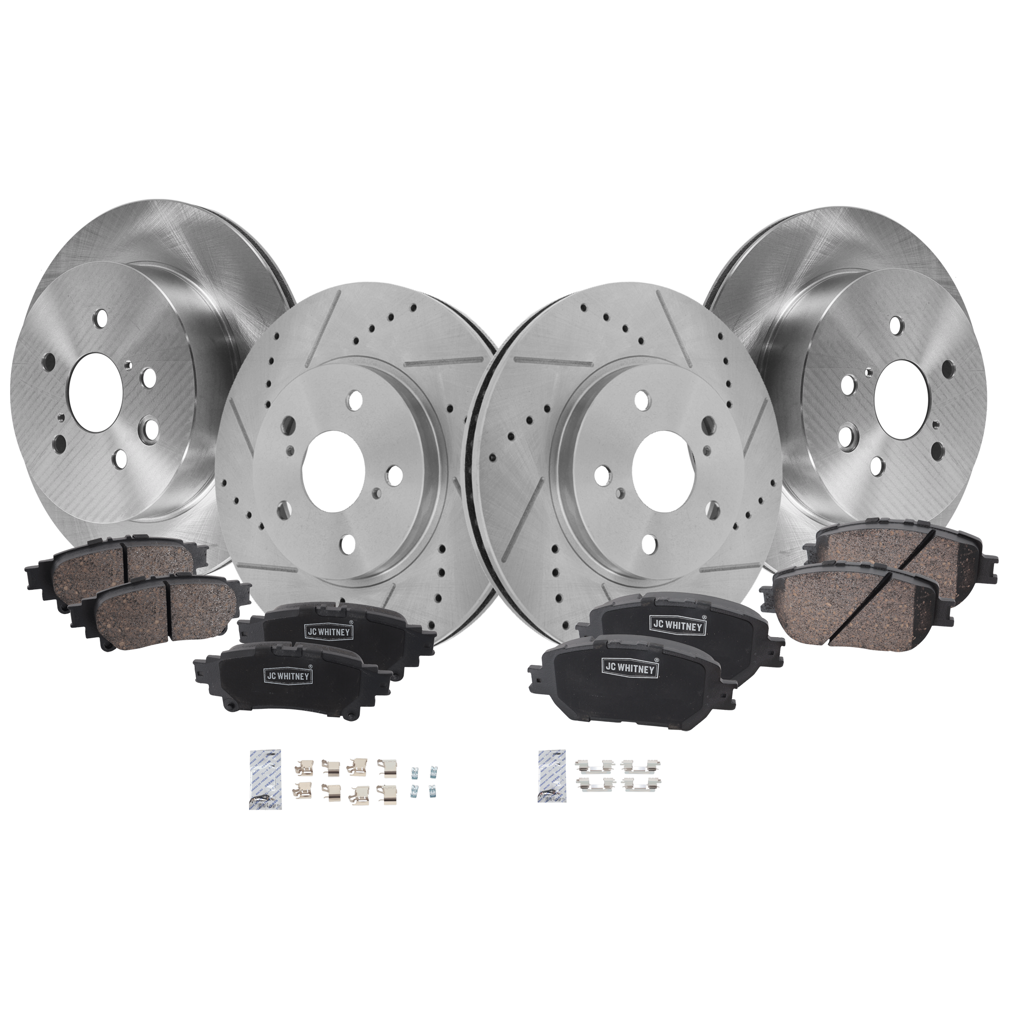 AM IS250-14-15 FRONT AND REAR BRAKE DISC AND PAD KIT 4 Wheel Set SKU KIT 052226-261 OEM 4243130290-19380-31314-31451-4