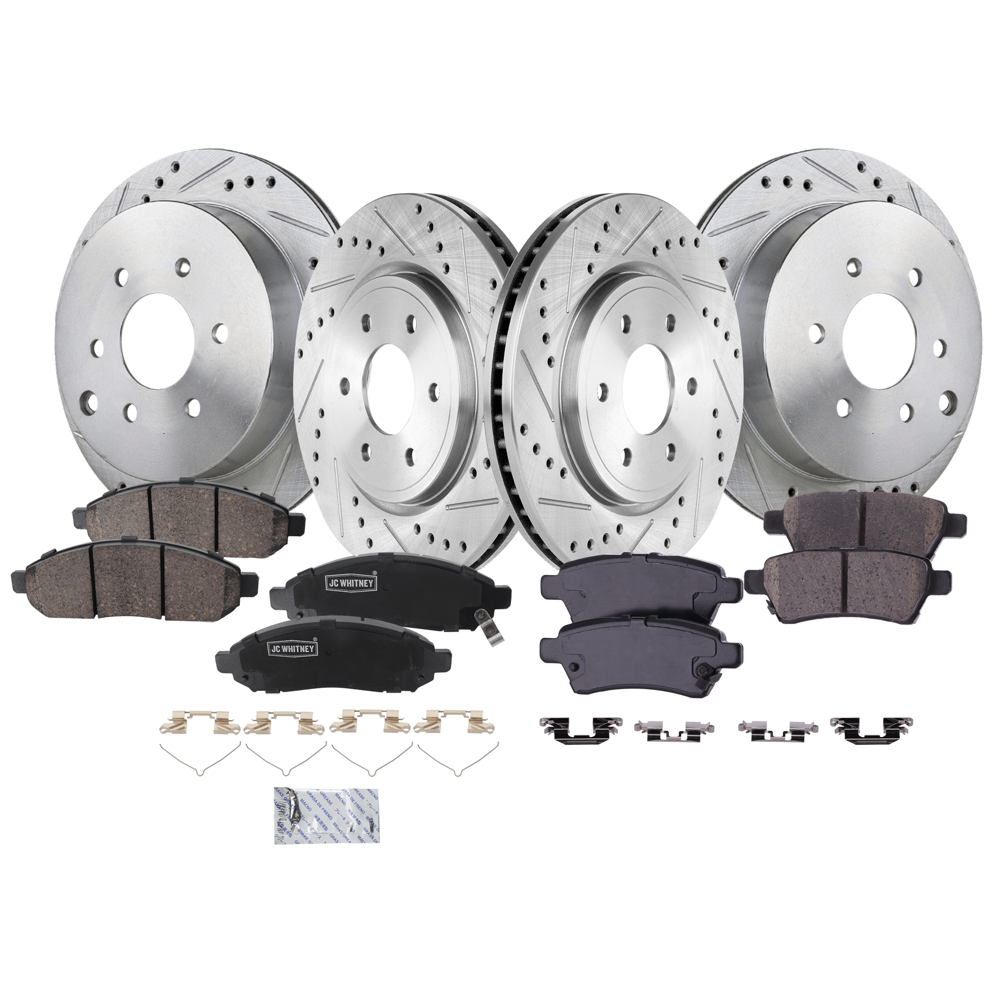 AM XTERRA 06-07 FRONT AND REAR BRAKE DISC AND PAD KIT 4 Wheel Set SKU KIT 052226-266 OEM 31410-44585-0832977-980368-488