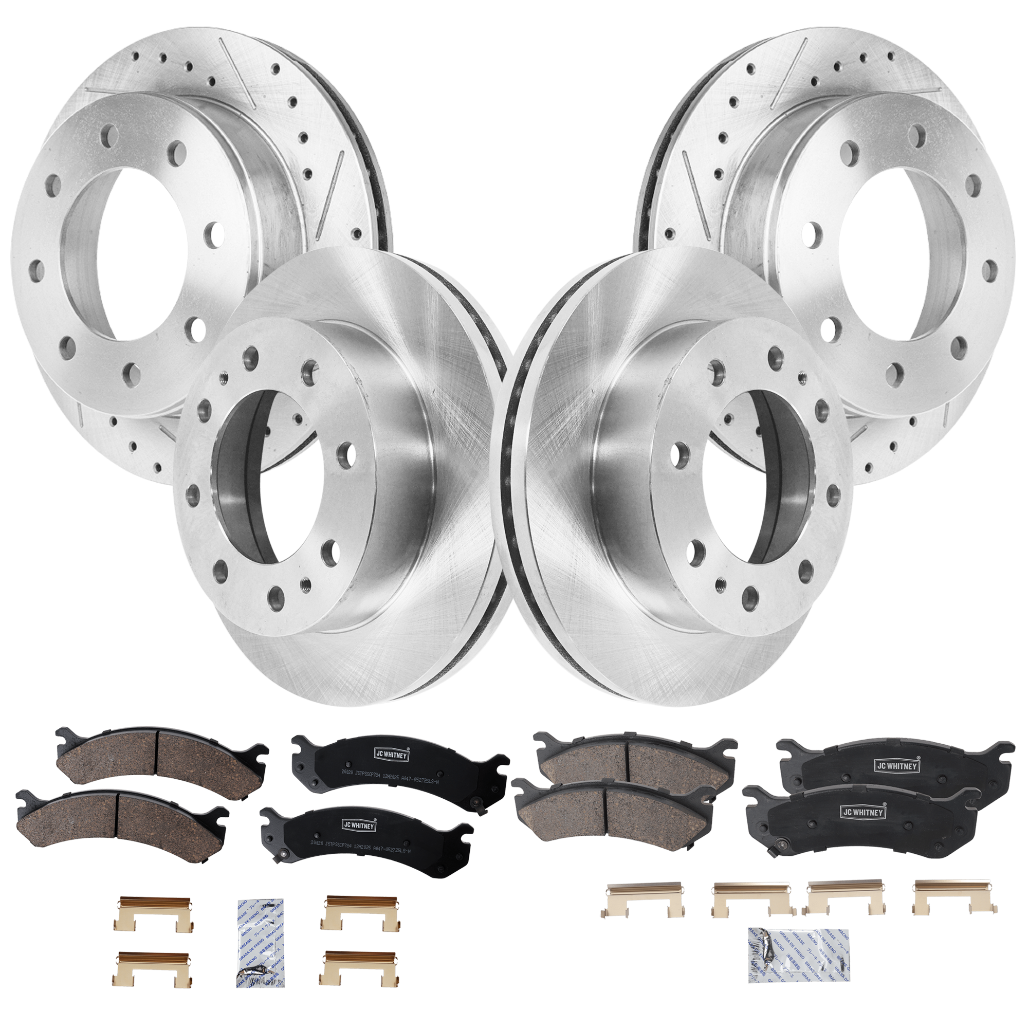 AM AVALANCHE 2500-02-04 FRONT AND REAR BRAKE DISC AND PAD KIT 4 Wheel Set SKU KIT 052226-368 OEM 19326-41243-55057-55120-56830