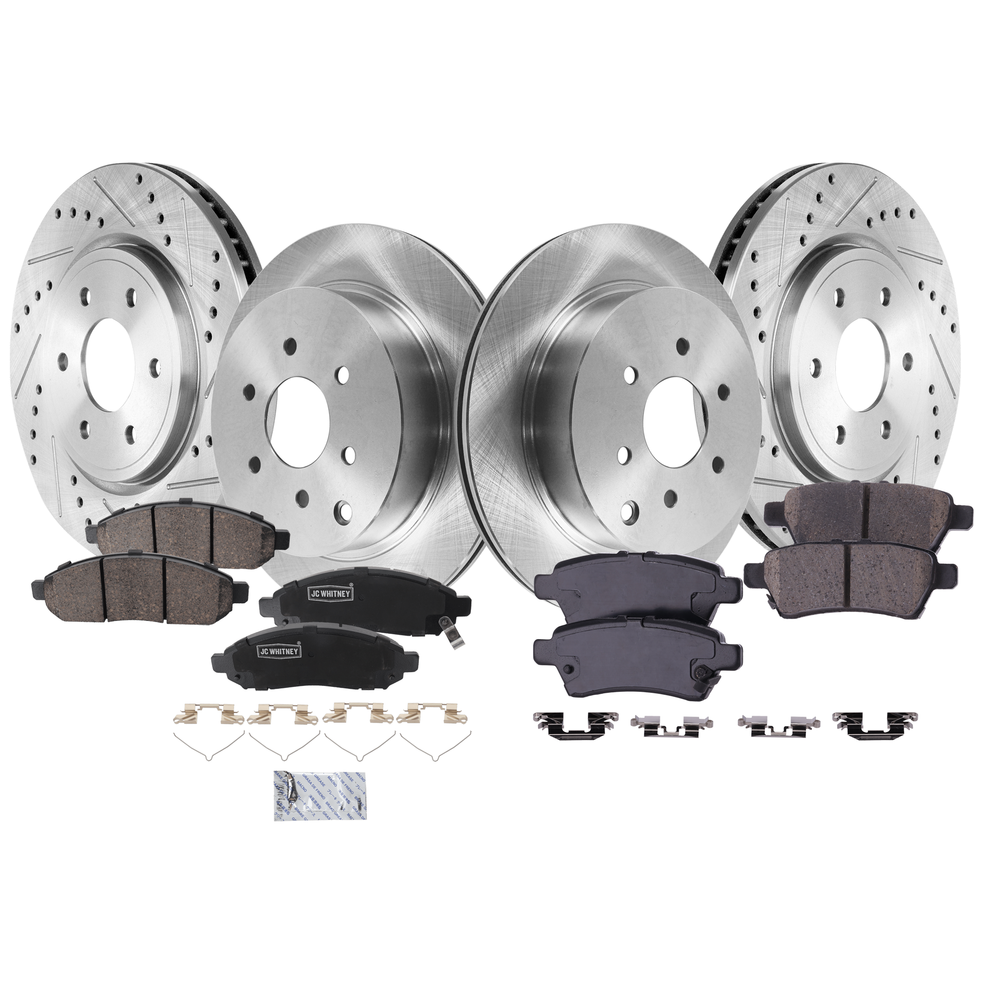 AM PATHFINDER 05-09-12-12 FRONT AND REAR BRAKE DISC AND PAD KIT 4 Wheel Set SKU KIT 052226-36 OEM 43206EA000-43206ET000-43206EB3