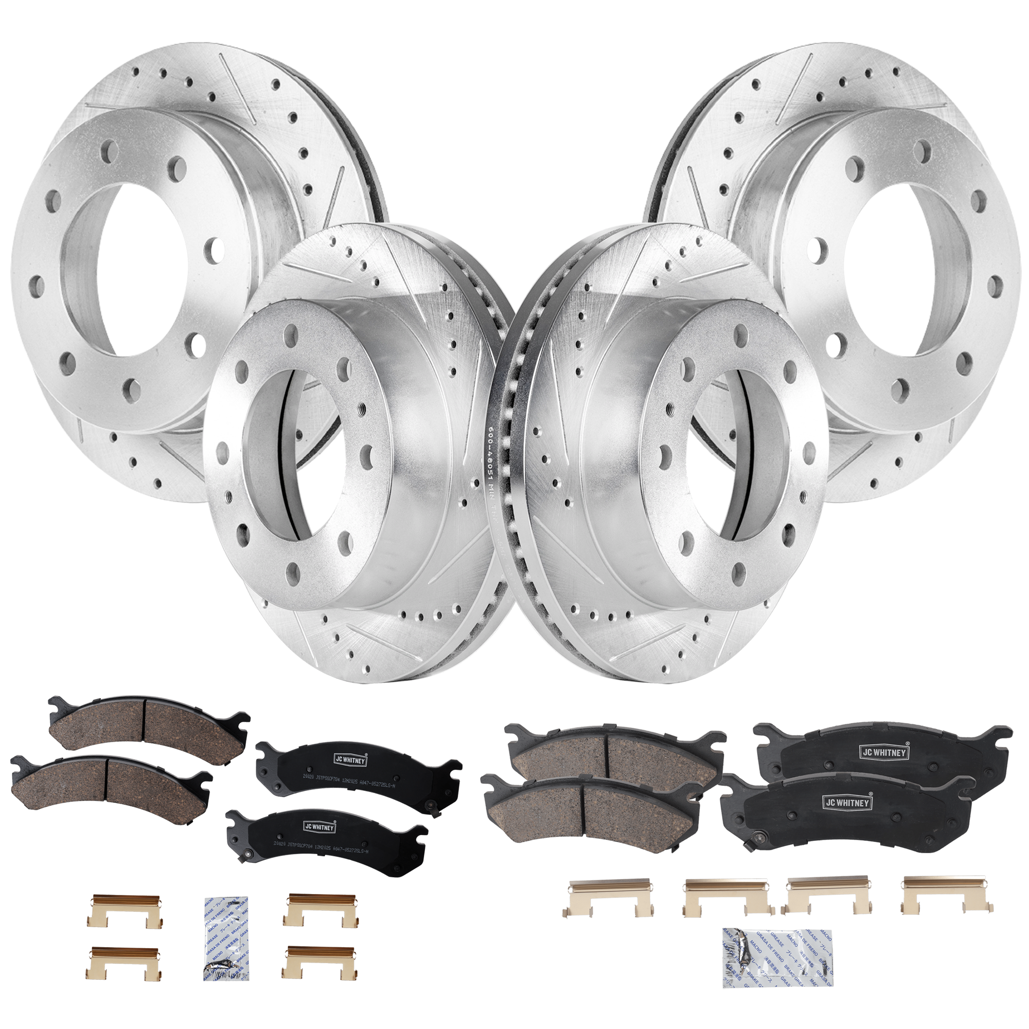 AM AVALANCHE 2500-02-04 FRONT AND REAR BRAKE DISC AND PAD KIT 4 Wheel Set SKU KIT 052226-370 OEM 19326-41243-55057-55120-56830