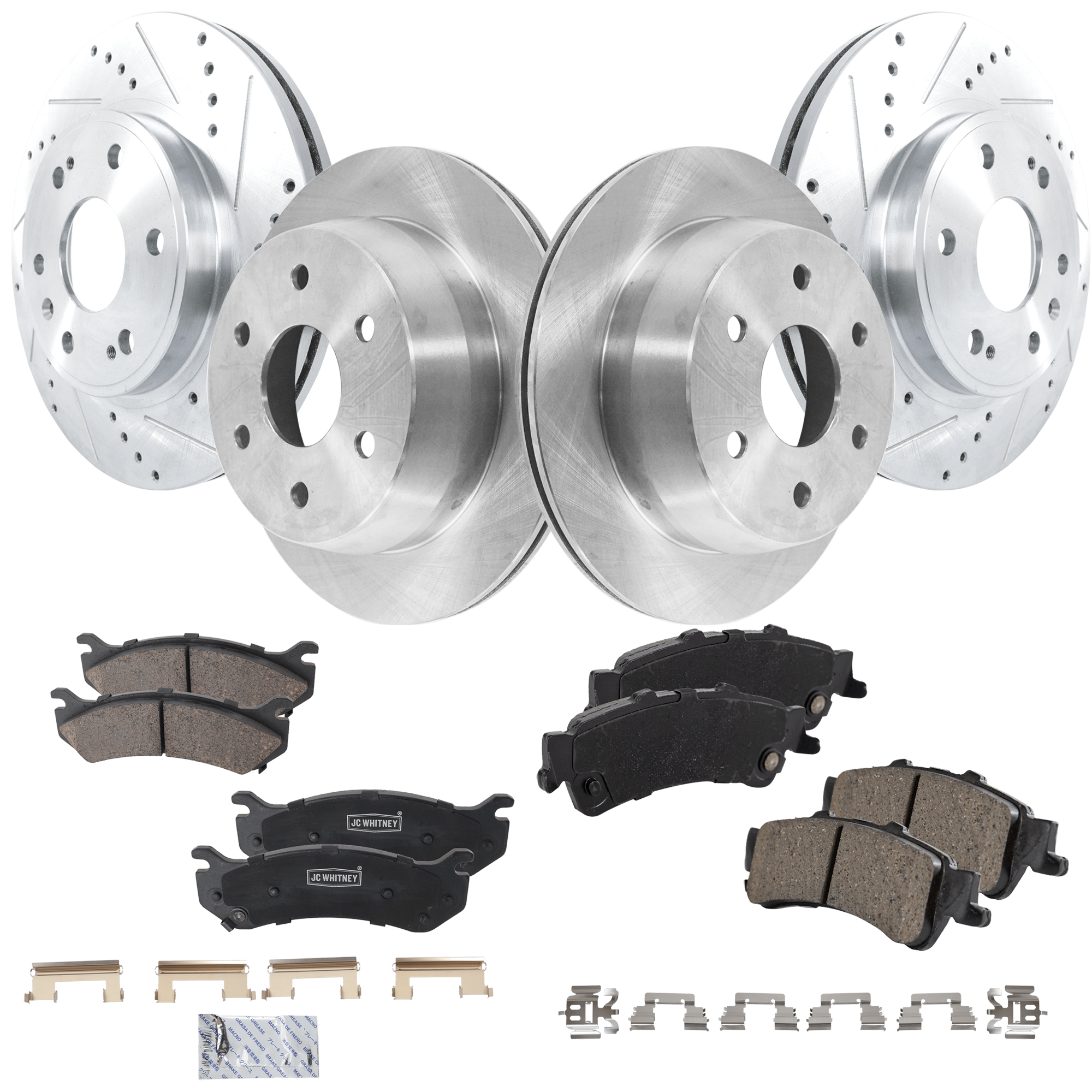 AM SILVERADO 1500 SIERRA 1500-99-06 FRONT AND REAR BRAKE DISC AND PAD KIT 4 Wheel Set SKU KIT 052226-48 OEM 15712800-19211496-19914-55054