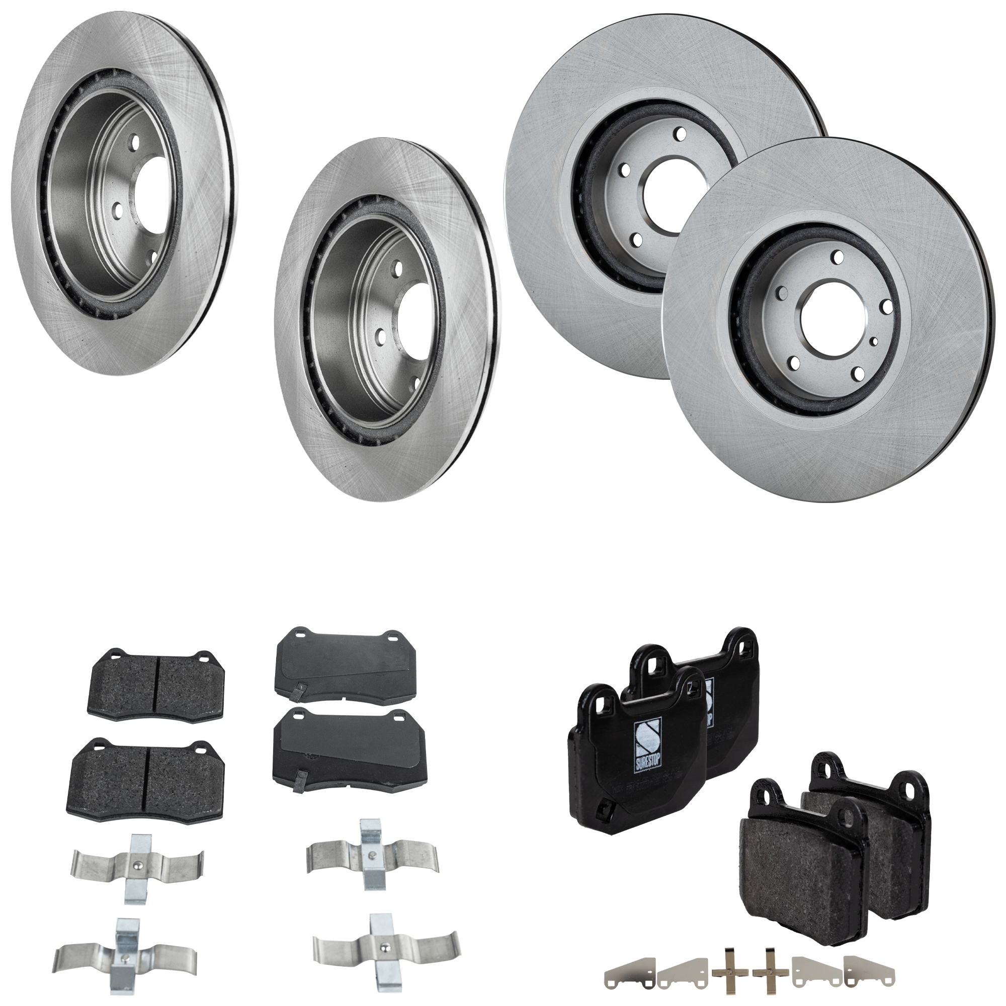 AM 350Z 07-09 FRONT AND REAR BRAKE DISC AND PAD KIT 4 Wheel Set SKU KIT 052323-31 OEM 40206CA010-40206EG000-43206EG0