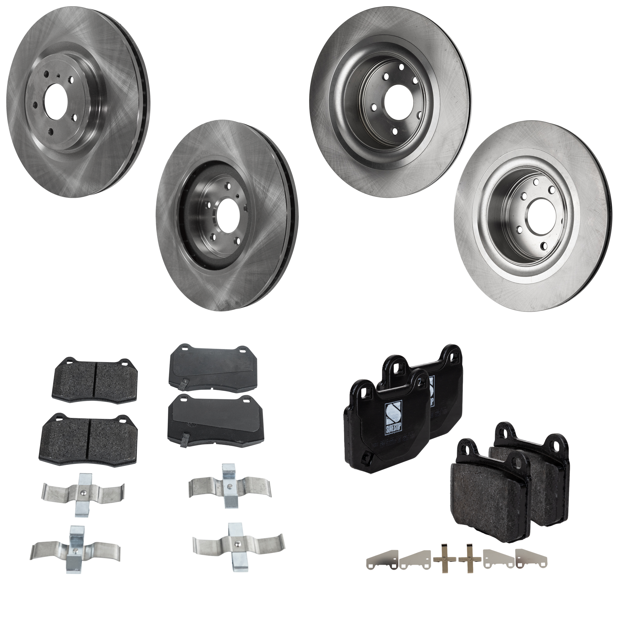 AM 350Z 09-09 FRONT AND REAR BRAKE DISC AND PAD KIT 4 Wheel Set SKU KIT 052323-36 OEM 40206JL00A 43206JL00A 26696FE0