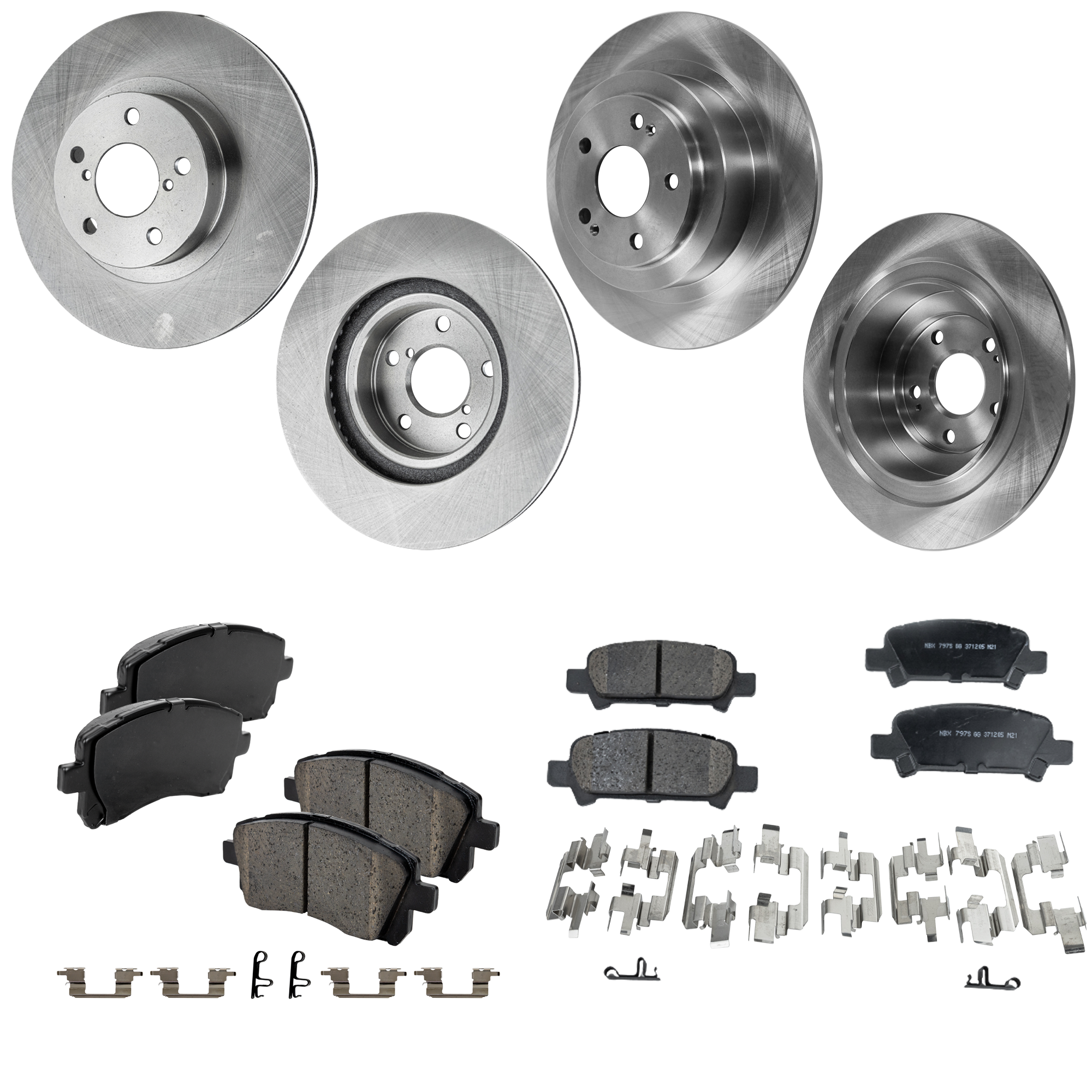 AM LEGACY 00-02 OUTBACK 00-00 FRONT AND REAR BRAKE DISC AND PAD KIT 4 Wheel Set SKU KIT 052323-47 OEM 26310AA091-26310AA092-26310AA1